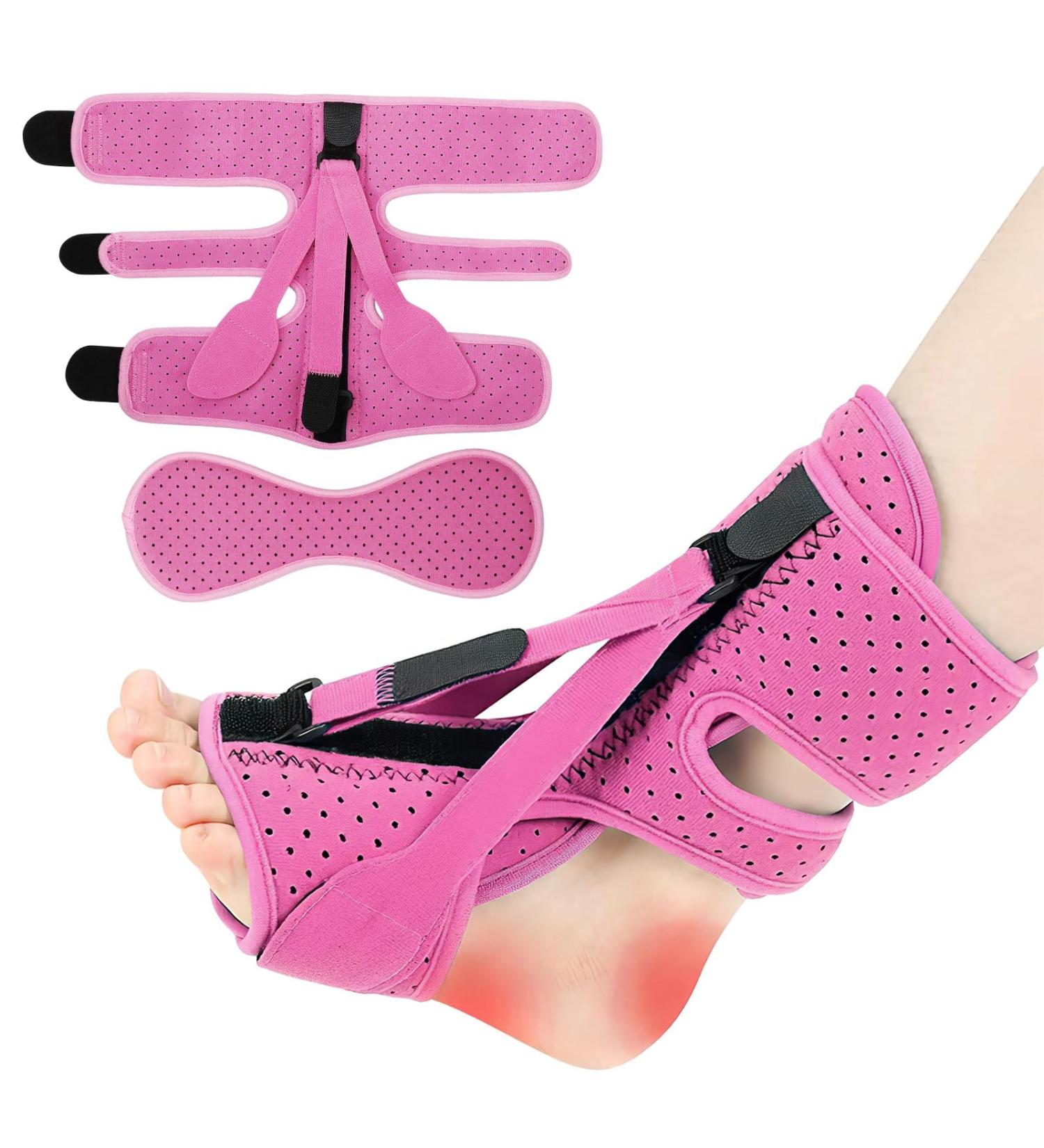 Plantar Fasciitis Night Splint - Adjustable Ankle Brace for Pain Relief - Heel & Achilles Tendonitis Support - Men & Women - Pink - Buy Online on GoSupps.com