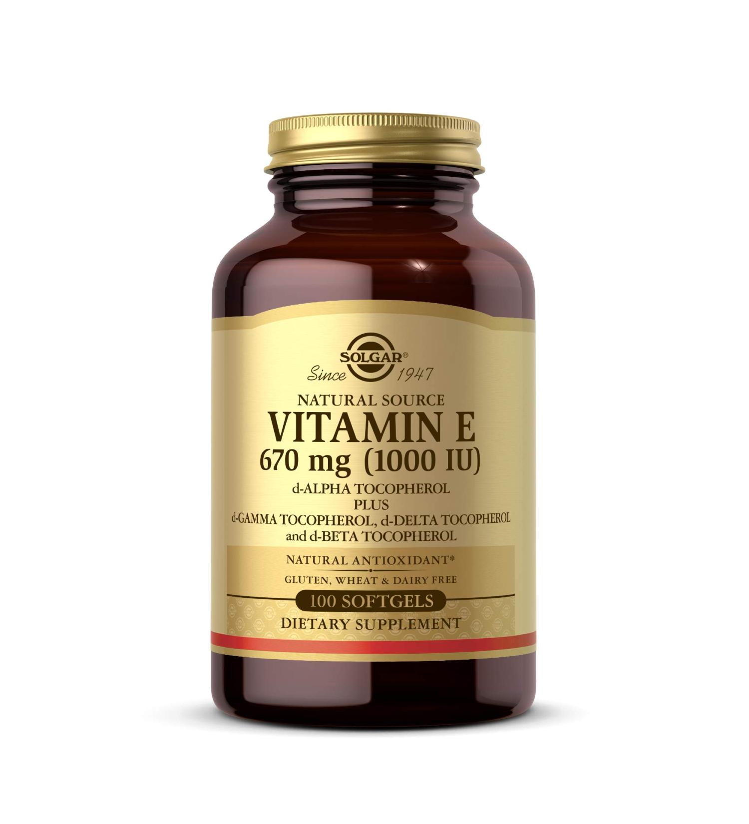 Solgar Vitamin E 670 mg (1000 IU) - 100 Softgels | Naturally Sourced Antioxidant - Buy Online on GoSupps.com