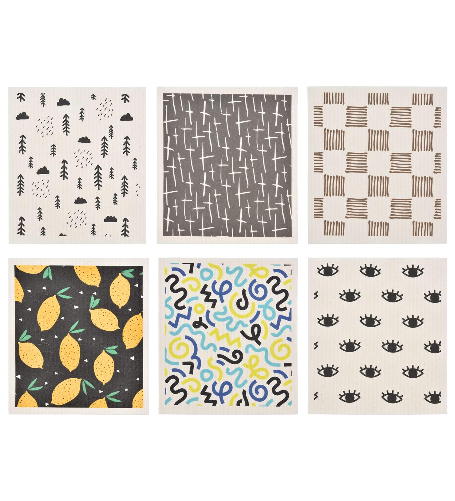 6pack Abstract Swedish Dishcloths Sponge for Kitchen ECO Friendly Paper Towles Biodegradable Cleaning Cloths Superabsorbent Minimalist Art Kitchen Towels Replacement