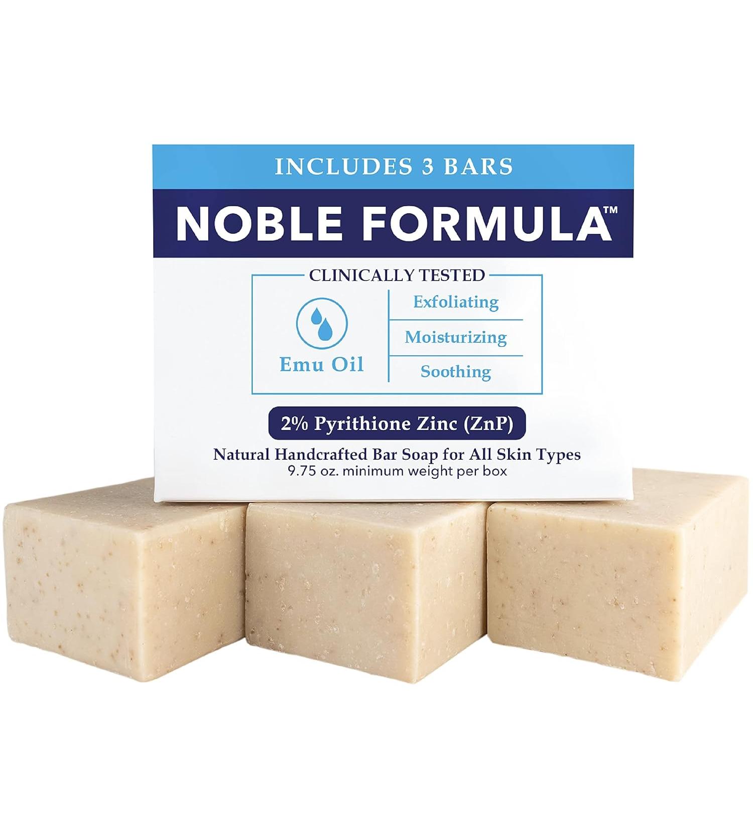 Noble Formula 2% Pyrithione Zinc (ZnP) Emu Oil Bar Soap, Especially Formulated for Acne, Psoriasis, and Eczema, Safe for Daily Use and All Skin Types, 3 Bars in 1 Box, Total 9.75 oz - Buy Online on GoSupps.com