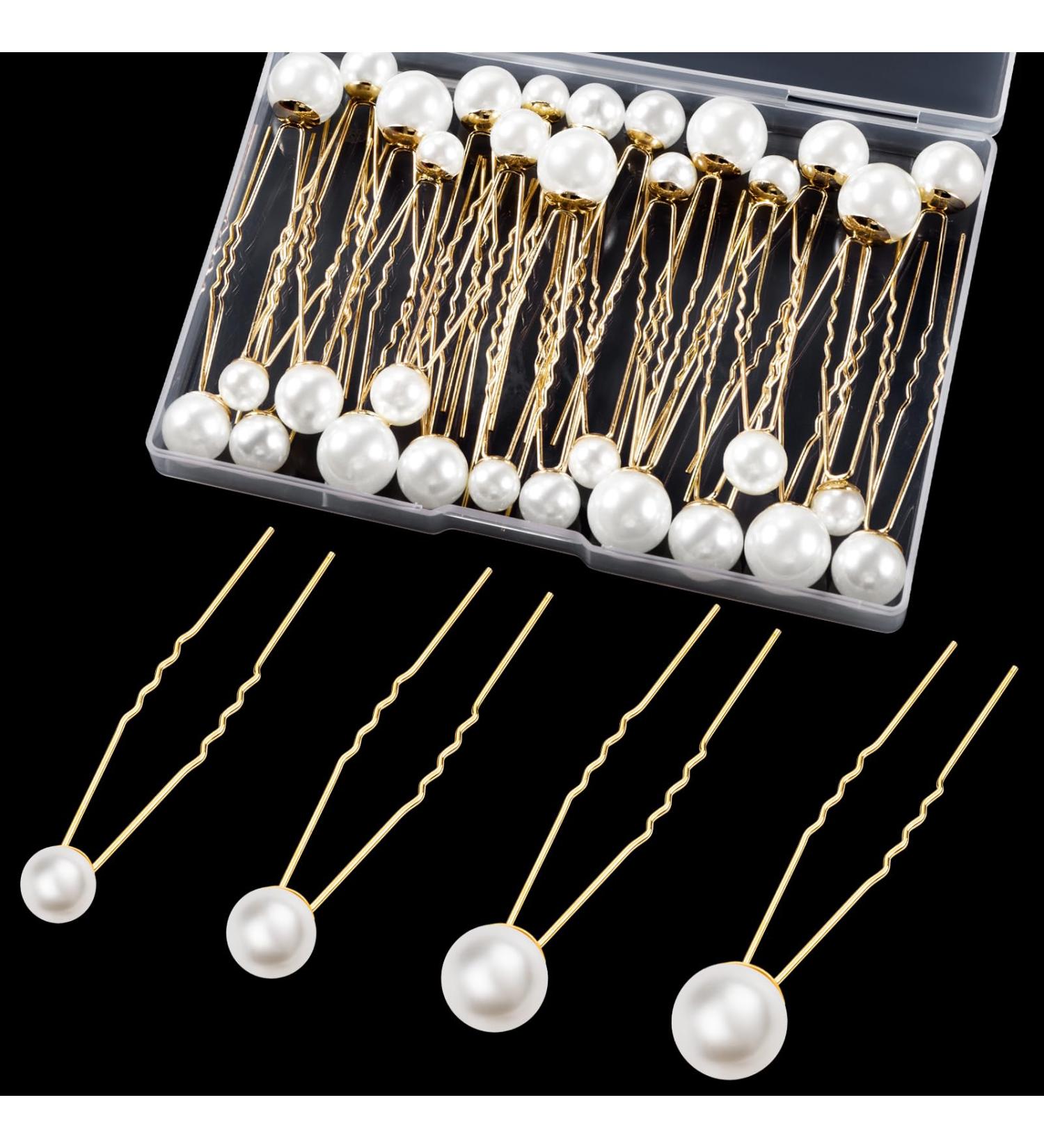 Kiiwah 32-Piece Pearl Hair Pins - Bridal U-Shaped Accessories for Weddings Proms & Parties - 4 Sizes - Gold - Buy Online on GoSupps.com