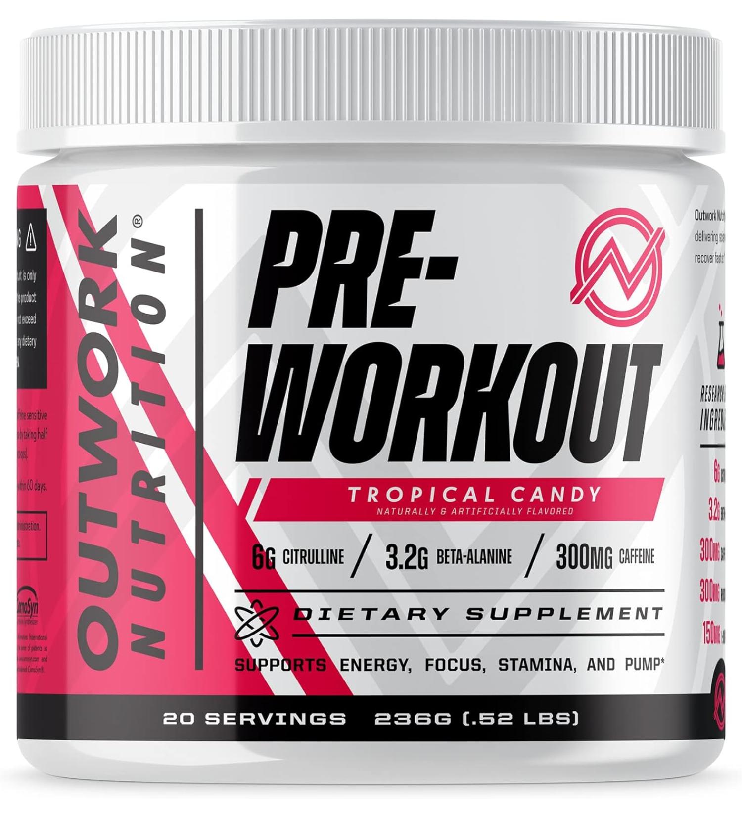 Outwork Nutrition Pre-Workout Supplement with Nootropics - Tropical Candy Flavor | Energy & Mental Focus | 226g - Buy Online on GoSupps.com
