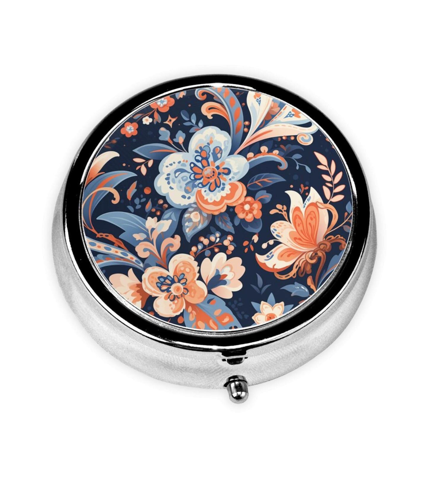 Abstract Art Orchids Portable Metal Pill Box | 3-Compartment Travel Case | Hinged Design for Small Pills | Ideal for On-the-Go Use - Buy Online on GoSupps.com