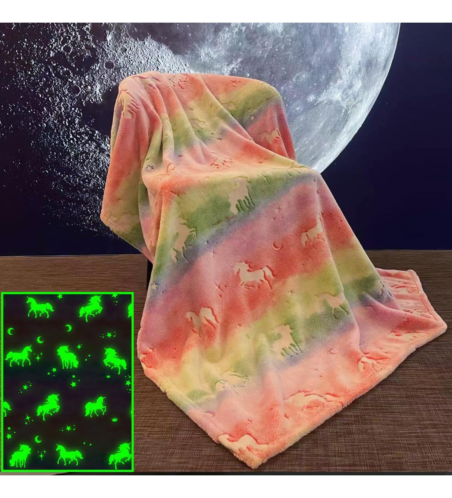 MOYORA Glow In The Dark Dinosaur Throw Blanket - Soft Toy Cozy Flannel Plush - Perfect Birthday Gift for Kids - 50x60 Unicorn - Buy Online on GoSupps.com