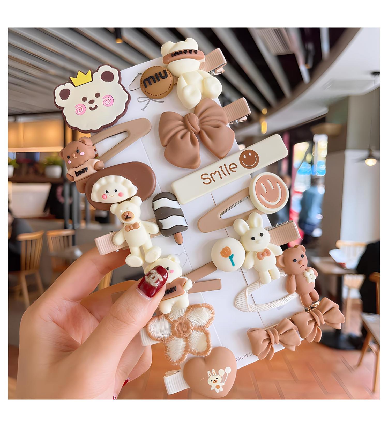 JYJLLM 14 pieces Different shapes Rainbow Hair Clips For Kids Cute Hair Accessories Colorful Flowers Hair Clips Hair Clips For Kids pink hair clips Birthday gift Christmas (Brown Bear) - Buy Online on GoSupps.com