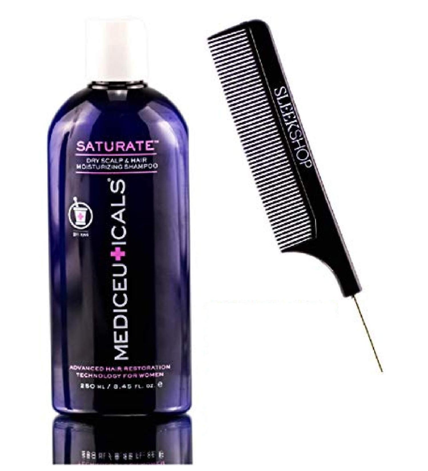 Therapro MEDIceuticals SATURATE Dry Scalp & Hair Moisturizing SHAMPOO for WOMEN (w/Sleek Steel Pin Tail Comb) Features Proprietary Hair Loss Complexes (8.45 oz / 250 ml - ORIGINAL SIZE) 8.45 Ounce / 250 ml - ORIGINAL SIZE