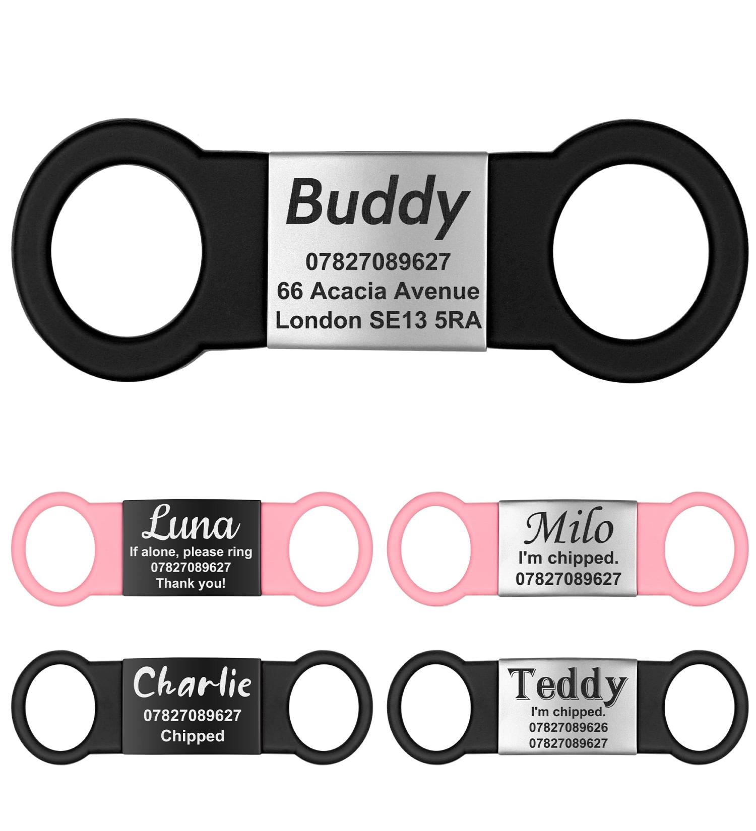 Gisurey Personalized Engraved Dog Tags Durable Stainless Steel Slide-On Design Easy to Read Black & Silver for Dogs & Cats (BS S) - Buy Online on GoSupps.com