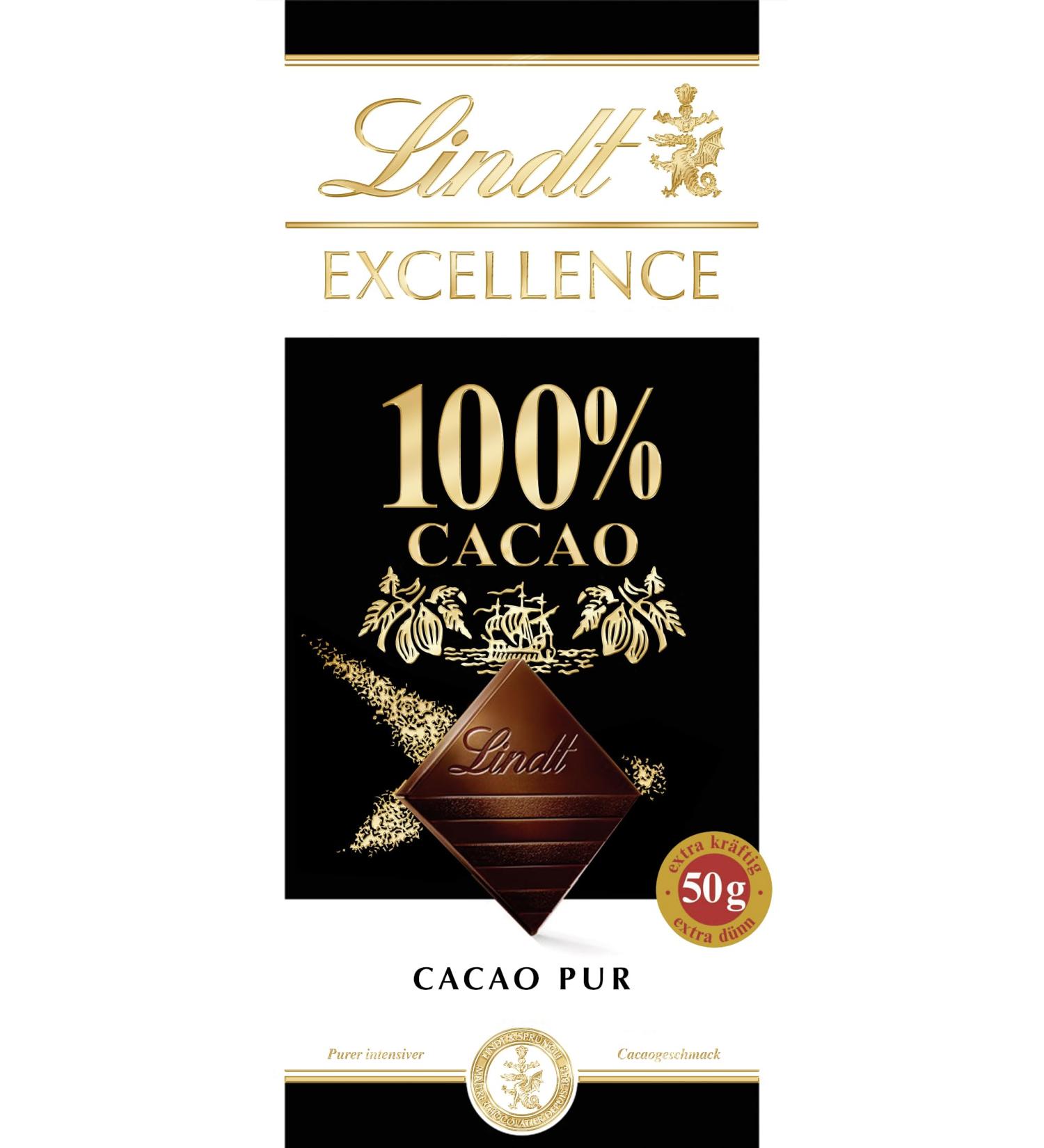 Lindt Excellence 100% Cocoa - Noble Bitter Chocolate 50g | Vegan Dark Chocolate | Extra Strong & Intensive Cocoa Taste | Perfect Chocolate Gift - Buy Online on GoSupps.com