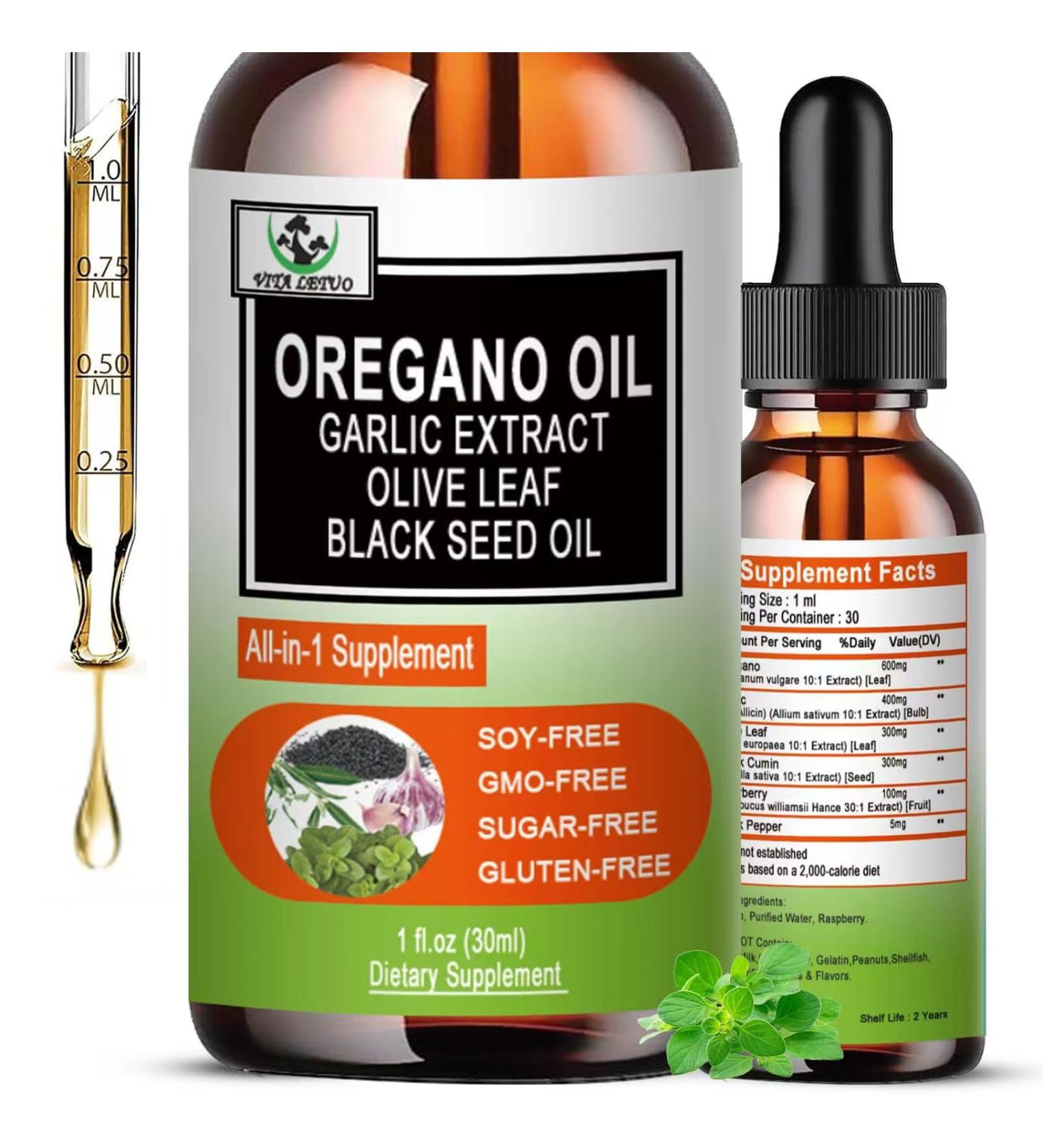 Vita letuo Organic Oil of Oregano with Black Seed Oil Oregano Oil Liquid Drops w/Garlic Olive Leaf Elderberry for Immune Digestive Support & Antioxidant Seasonal Support Supplement for Women Men - Buy Online on GoSupps.com