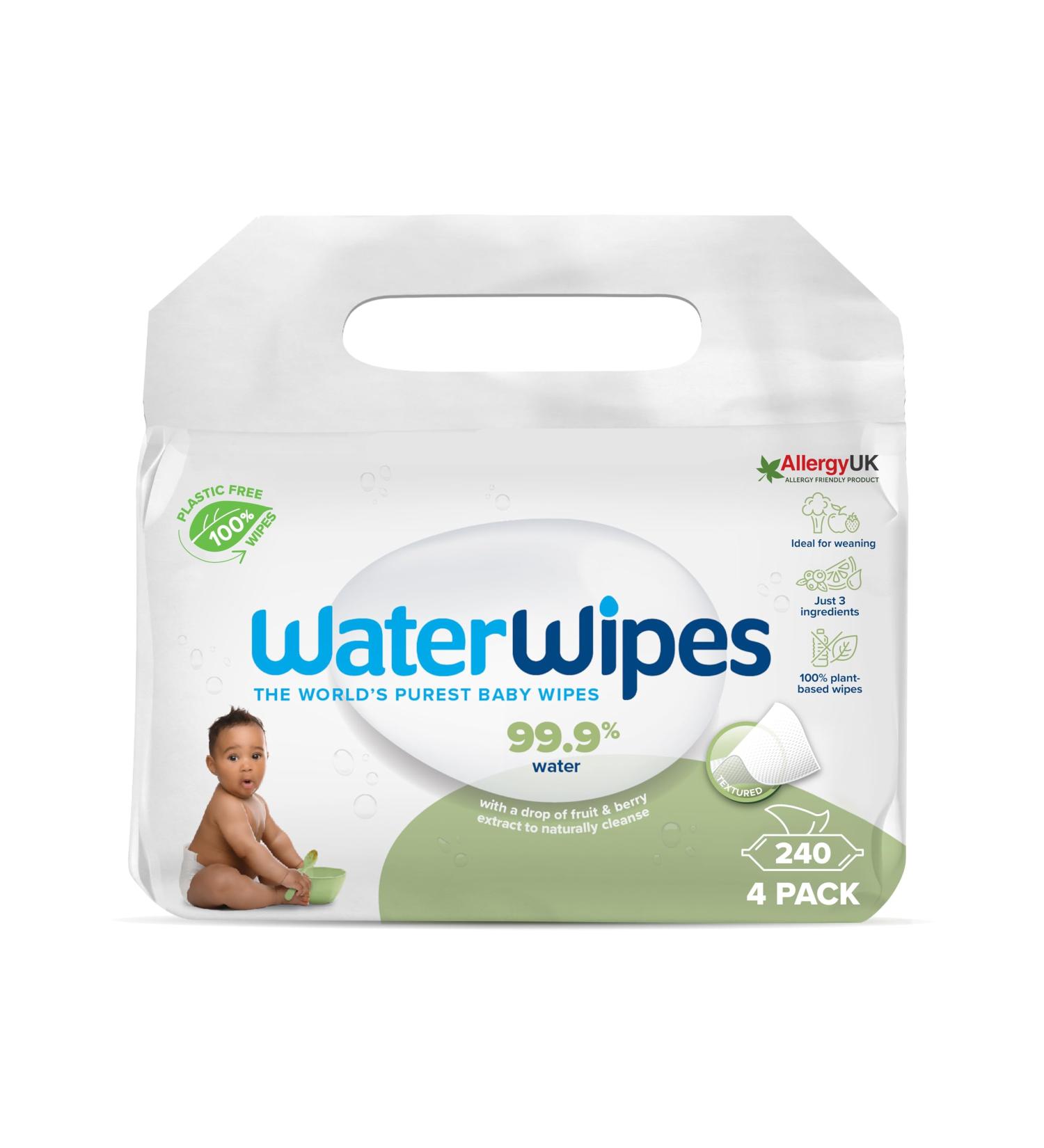 WaterWipes Plastic-Free Textured Cleaning Towels for Babies & Toddlers - 240 Count | 99.9% Water-Based Sensitive Skin Friendly - Buy Online on GoSupps.com