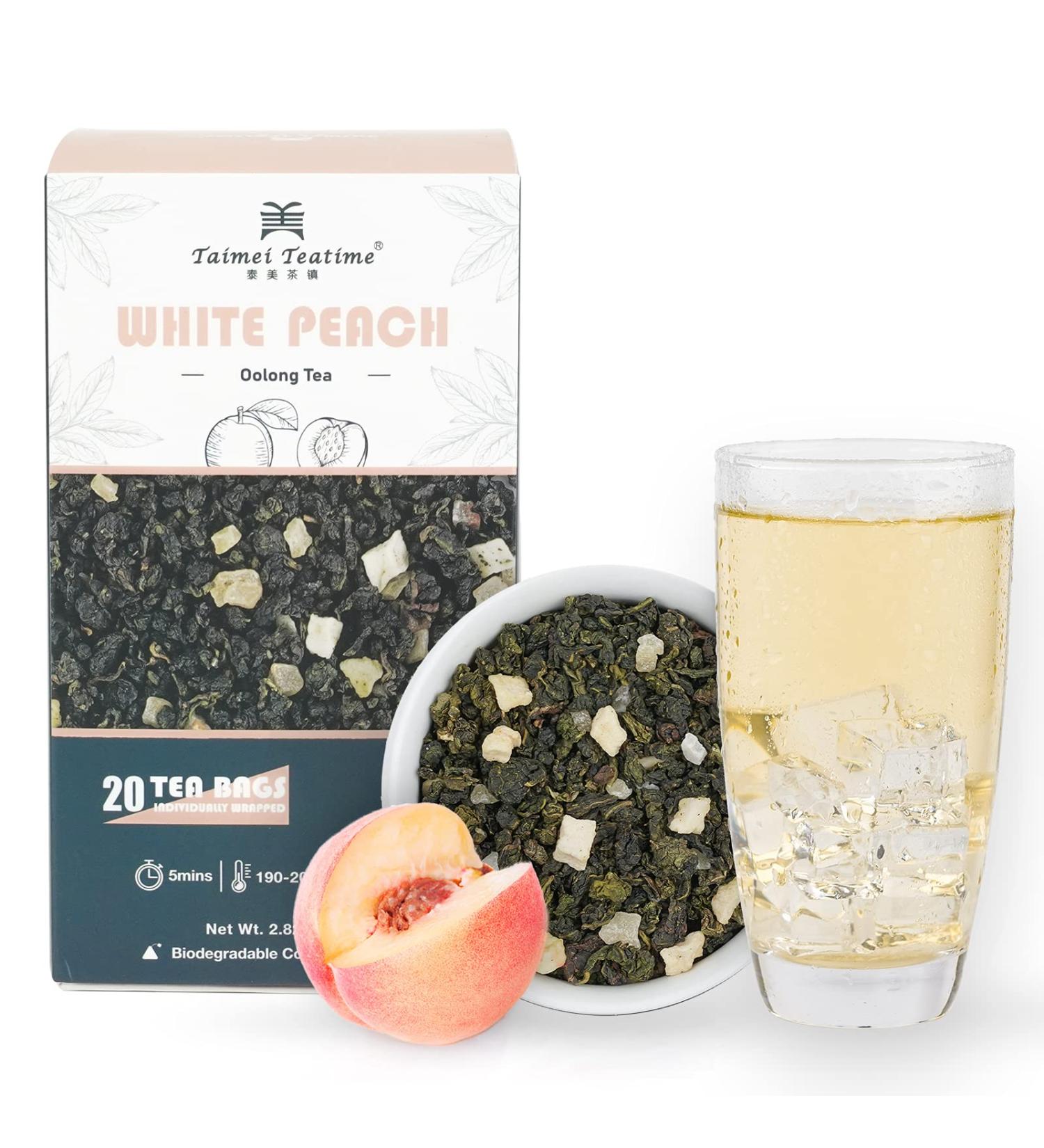 Taimei Teatime White Peach Oolong Tea Bags - 20 Count 80g | Premium Organic Loose Leaf Fruit Tea with Natural Sweet Taste for Hot & Iced Tea - Buy Online on GoSupps.com