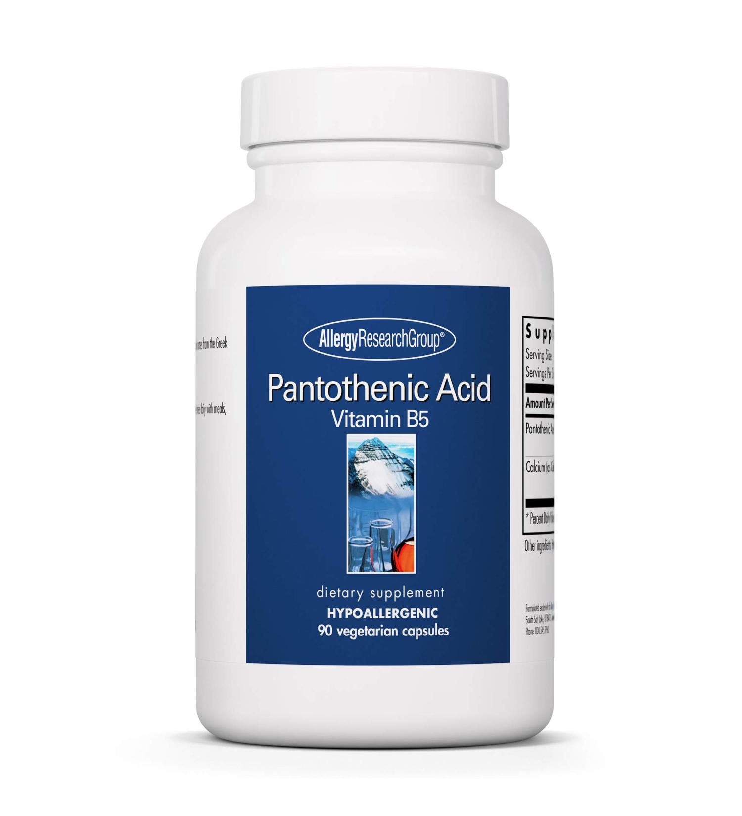 Pantothenic Acid (Vitamin B5) - 90 Vegetarian Capsules - Supports Cellular Energy & Adrenals - Allergy Research Group - Buy Online on GoSupps.com