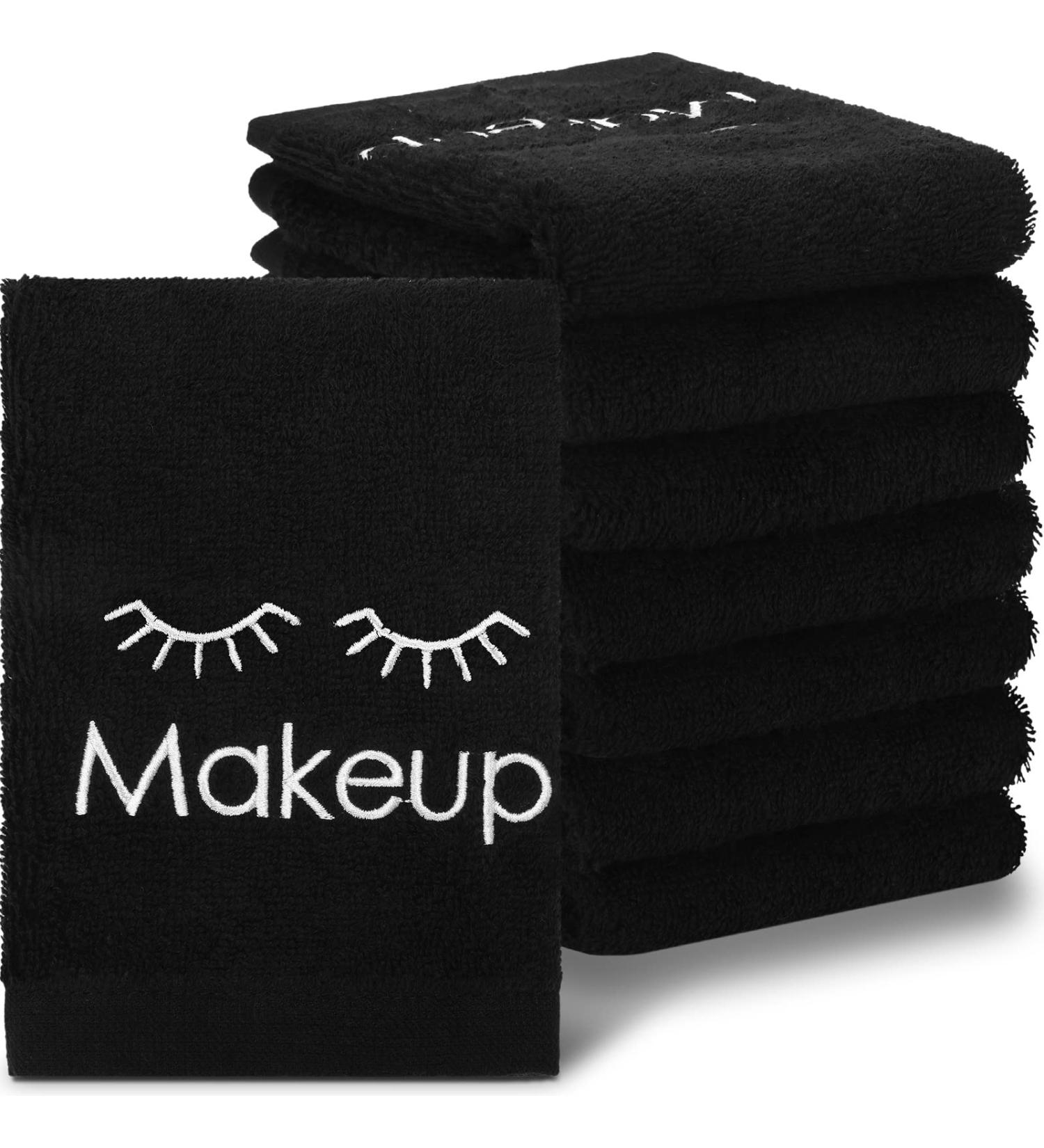 Cute Style 12pc Black Cotton Makeup Towels 13x13 Inches - Reusable Facial Cleansing Wash Cloths for Women - Absorbent Makeup Remover Towels - Buy Online on GoSupps.com