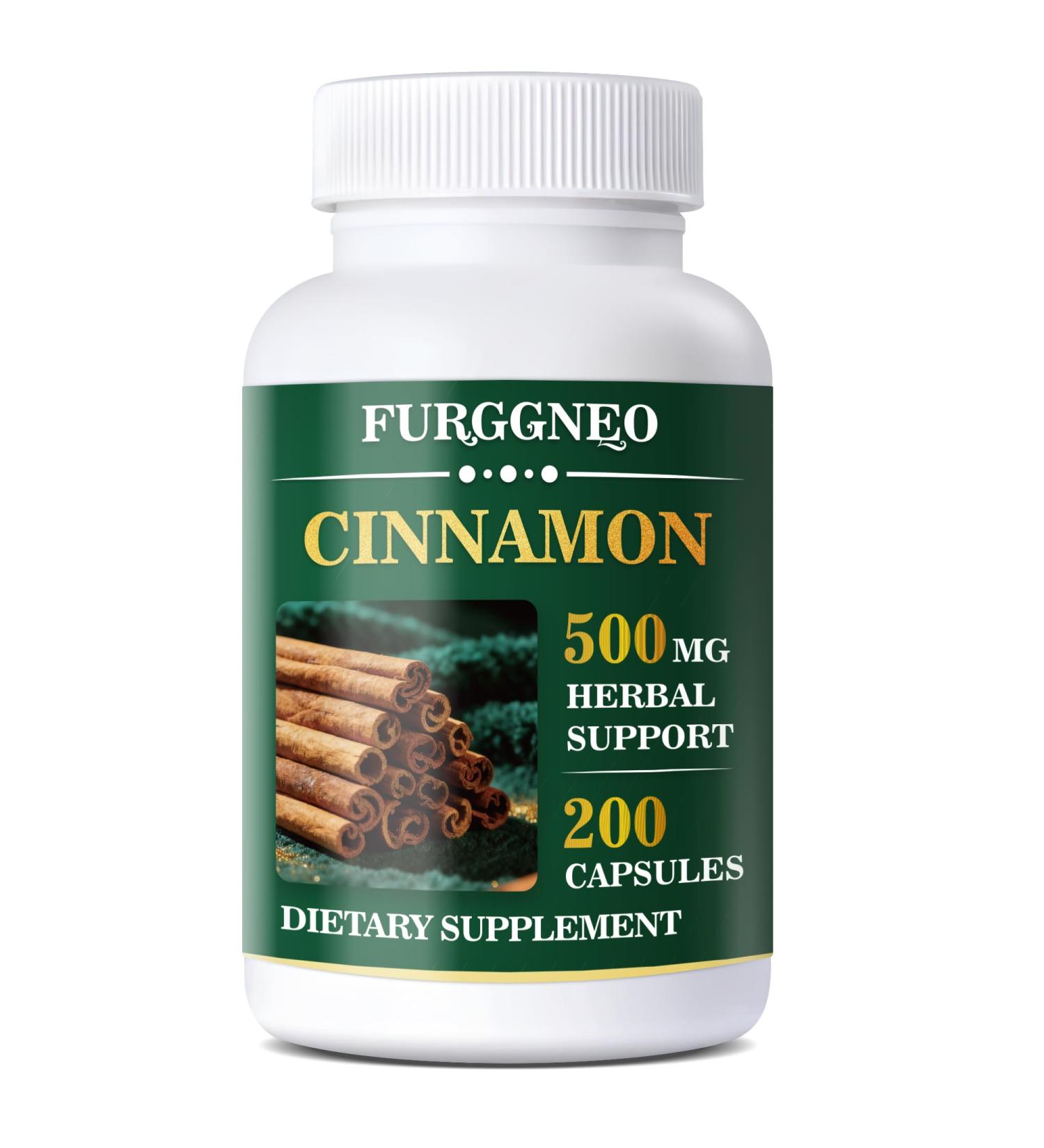 Cinnamon Supplement Capsules Cinnamon Extract & Bark Blend Natural Metabolic Support Non-GMO 200 Count
