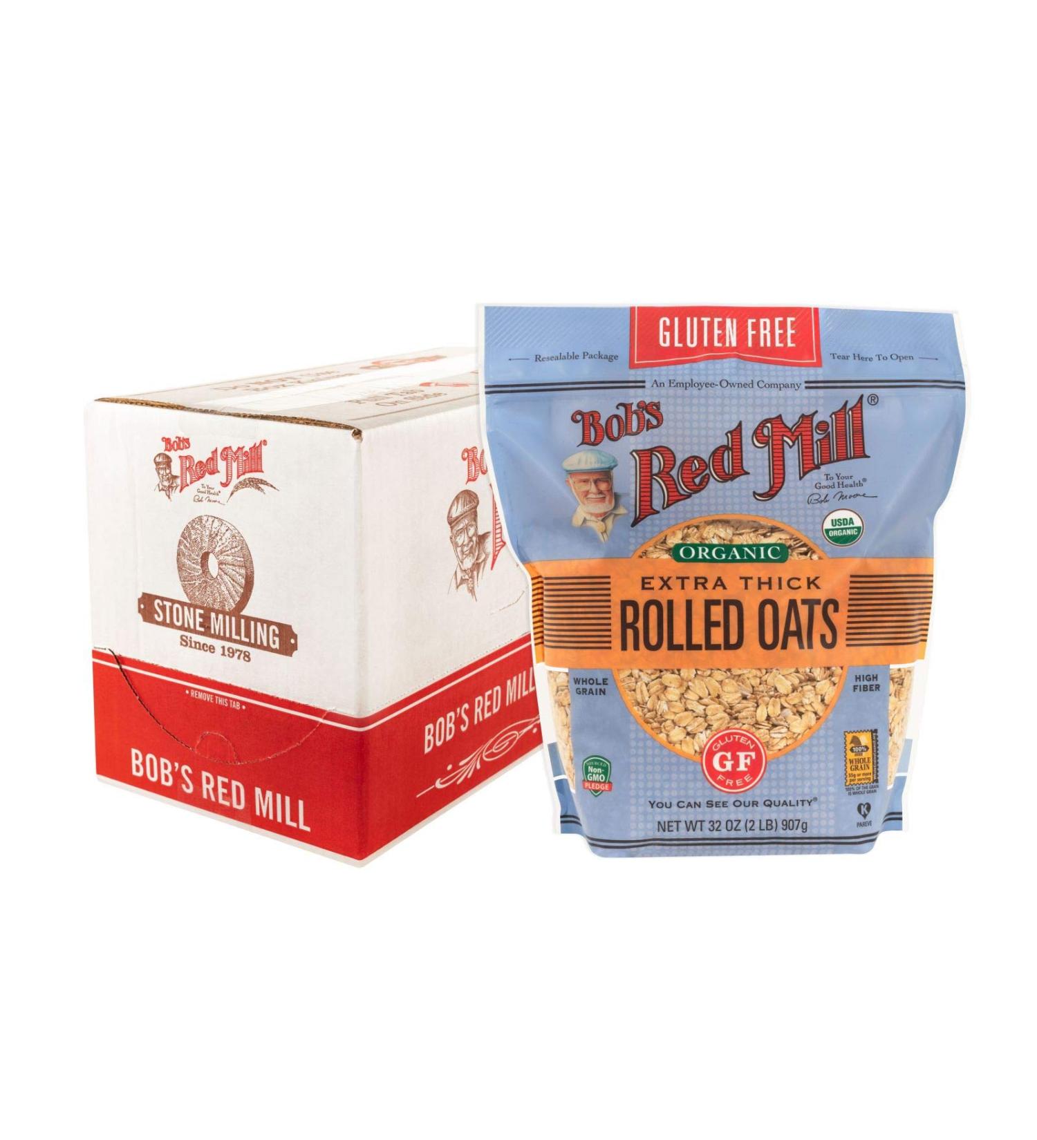 Bob's Red Mill Gluten Free Organic Thick Rolled Oats 32oz (Pack of 4) - Resealable Whole Grain Oats - Buy Online on GoSupps.com