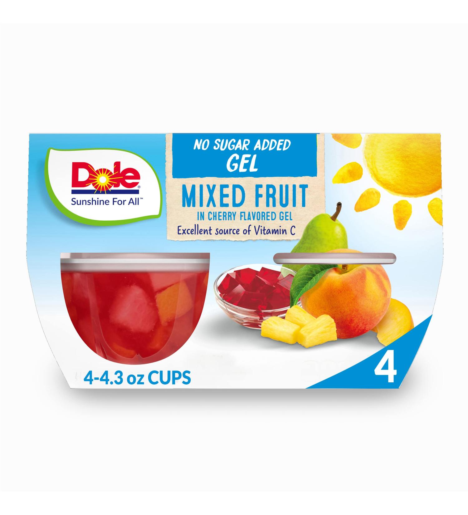 Dole Sugar-Free Cherry Flavored Gel Mixed Fruit Bowls - Gluten-Free Healthy Snack - 4.3oz Cups (Pack of 4) - Buy Online on GoSupps.com