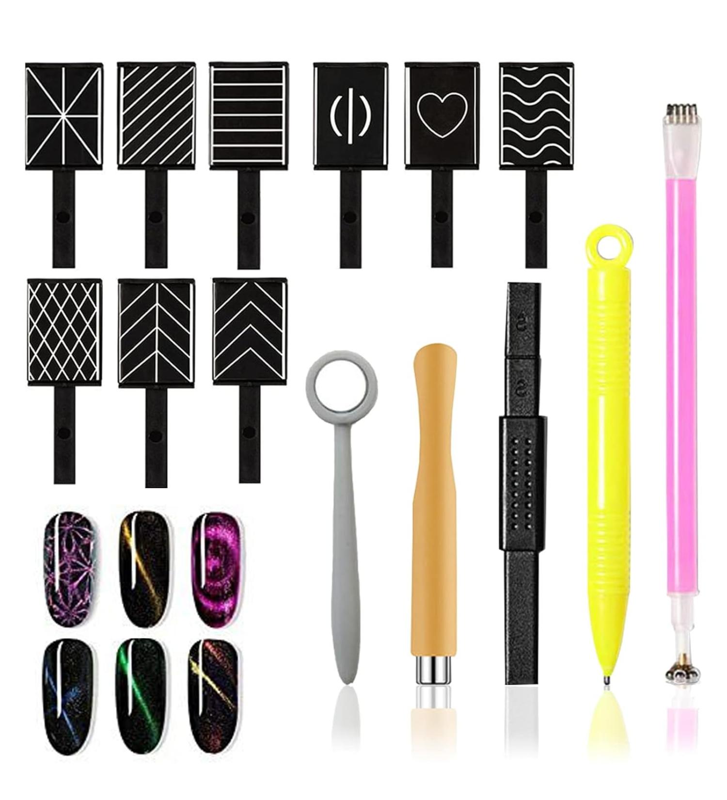 Toatelu Nail Art Tool Set - 14-Piece Magnetic Pencil for DIY Cat Eye Manicure | 3D Cat Eye Magnetic Stick & Nail Magnet Tools - Buy Online on GoSupps.com