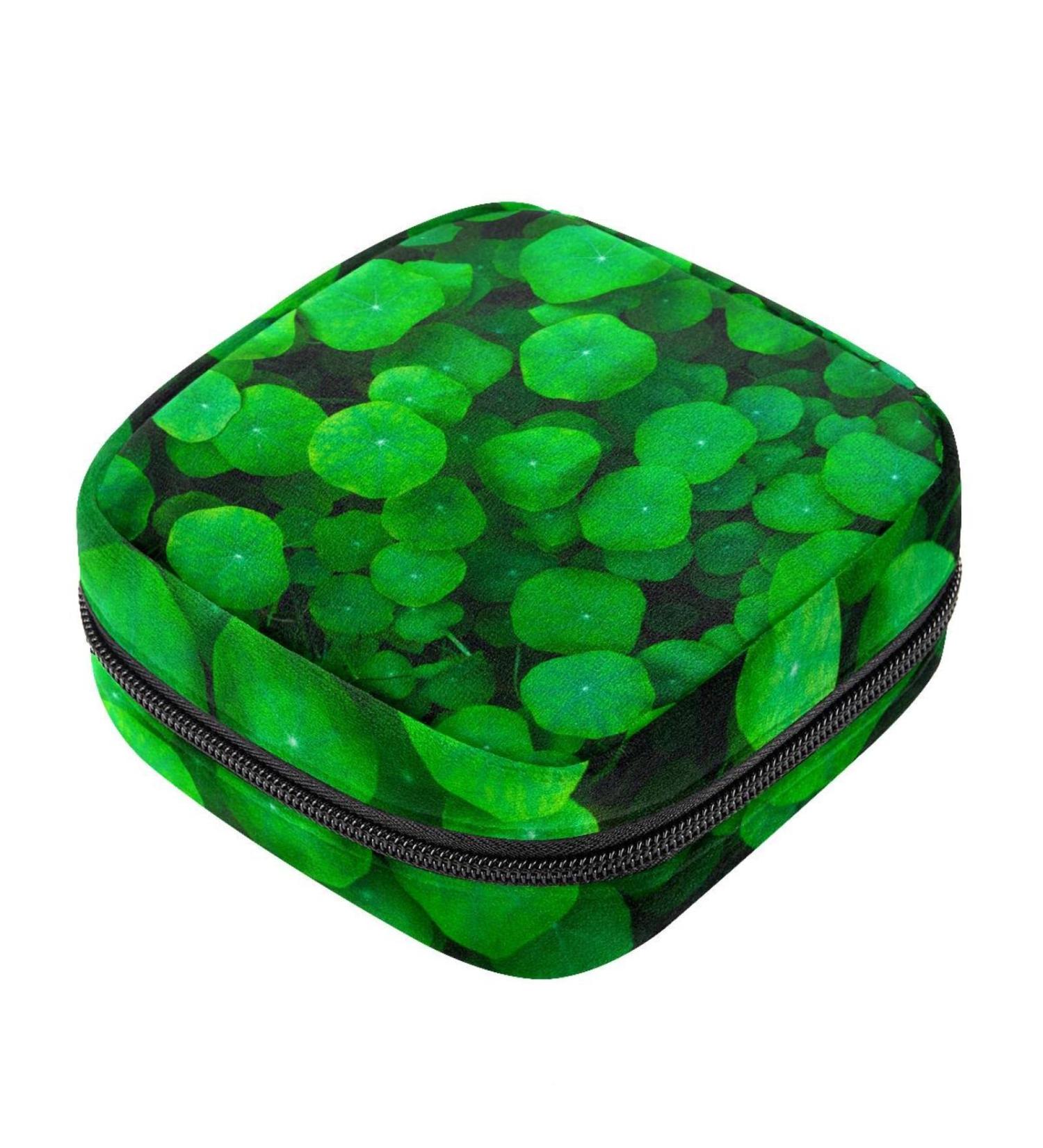 Eco-Friendly Women's Napkin Storage Bag - Green Shamrocks | Menstrual Cup & Portable Bandage Solutions - Buy Online on GoSupps.com