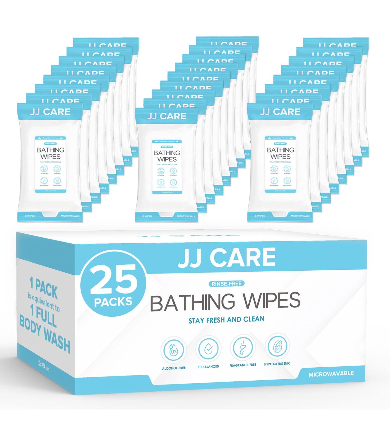JJ CARE Bathing Wipes Pack of 25 - No Rinse Body Wipes for Adults - Shower Wipes for Elderly - Convenience at Your Fingertips - Buy Online on GoSupps.com