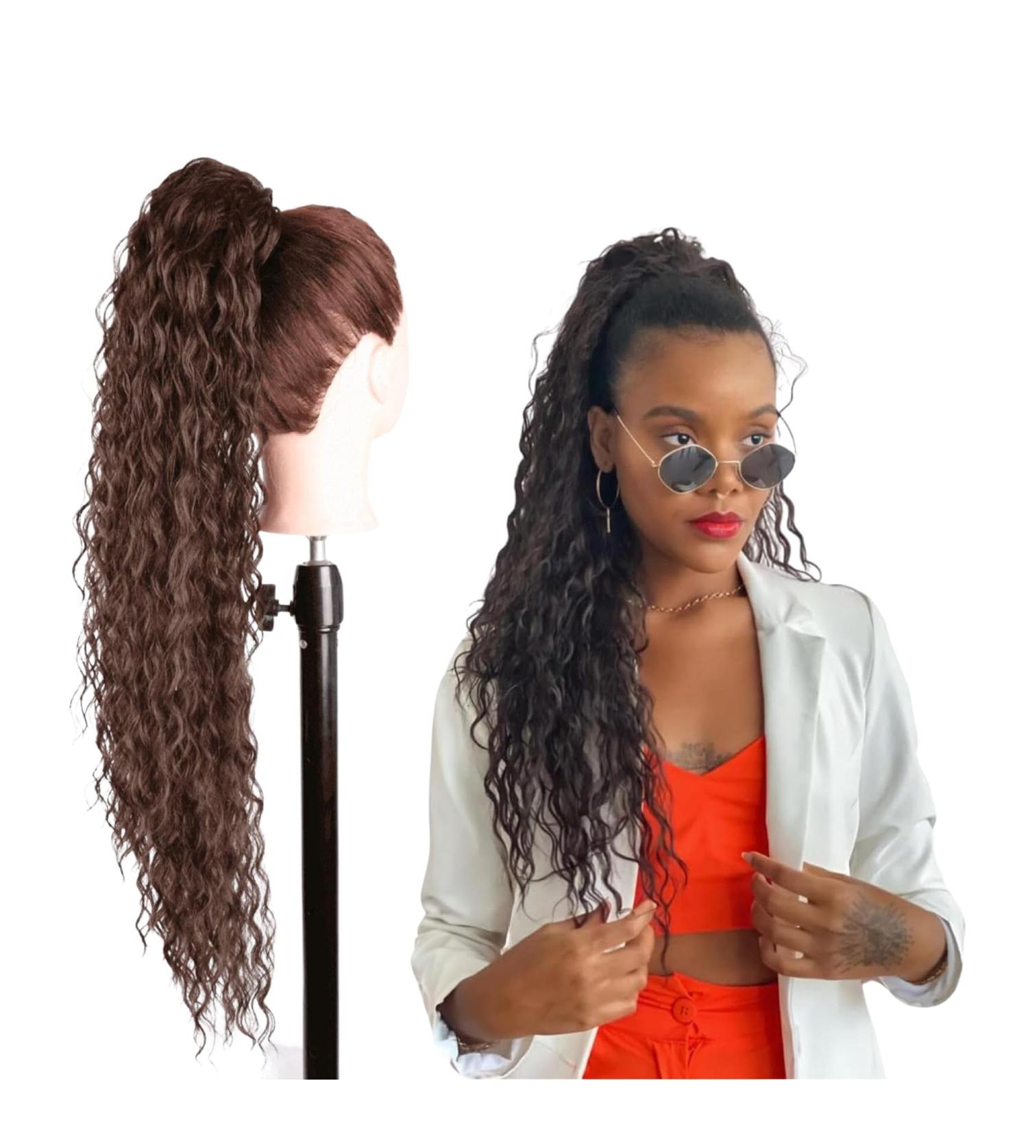 JACY Ponytail Extension Curly Hair 70 cm with Drawstring Hair Extensions Heat Resistant Easy to Apply (Dark Brown) - Buy Online on GoSupps.com