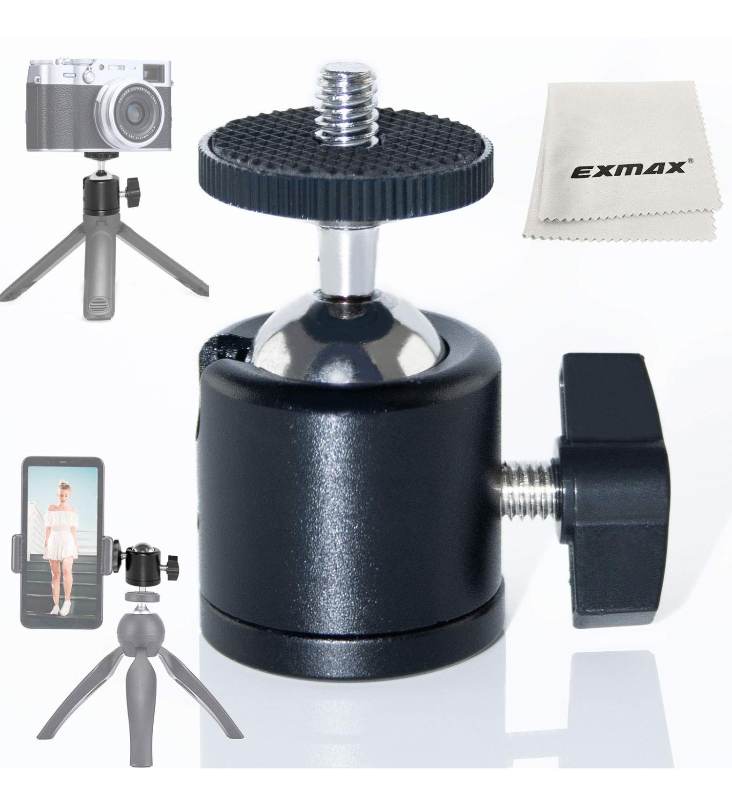 EXMAX 360 Swivel Mini Tripod Ball Head for DSLR Camera and Camcorder - Aluminum Alloy, 1/4 Screw Mount Base - Ideal for Hiking, HTC Vive - Black - Buy Online on GoSupps.com