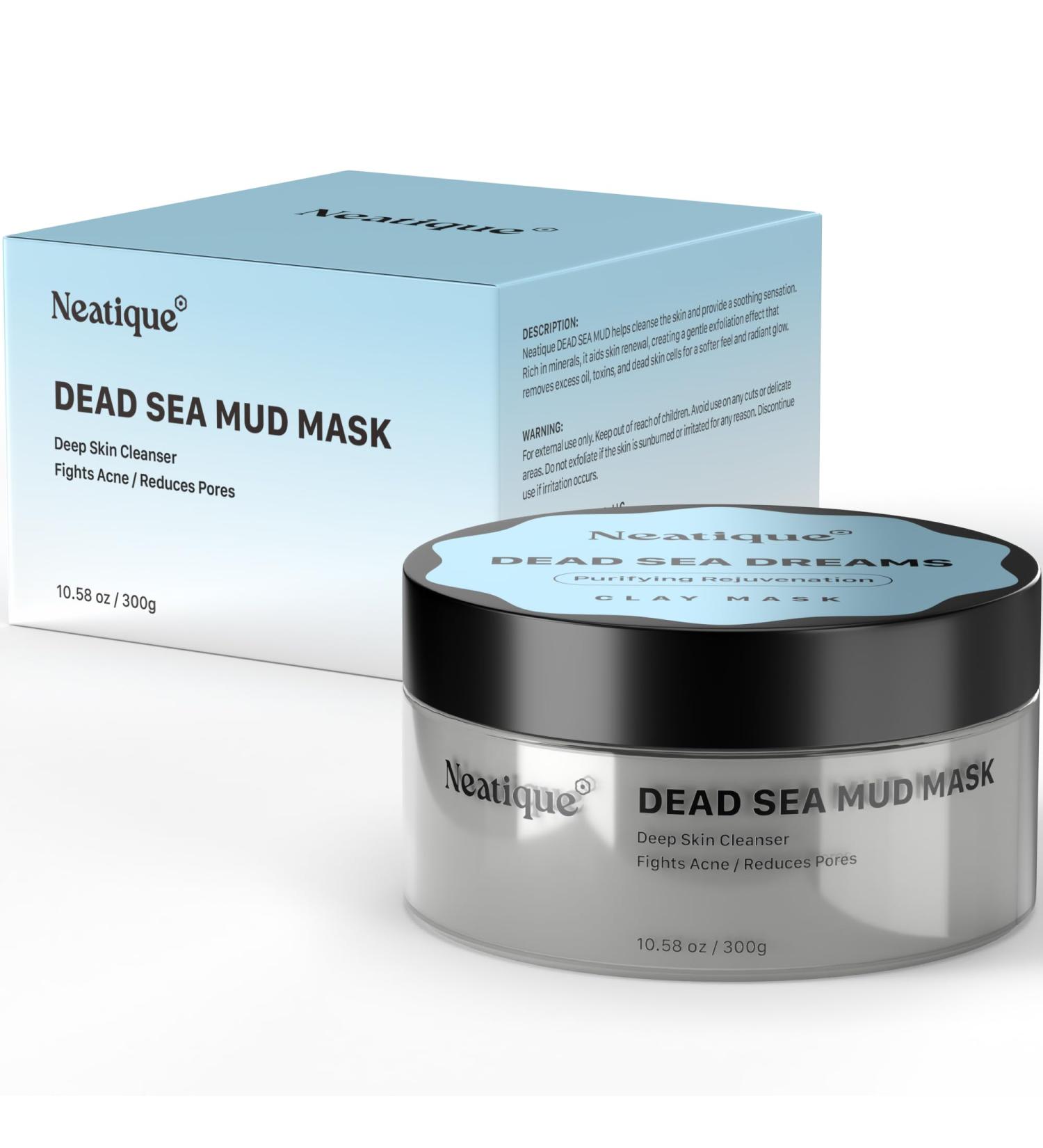 Neatique Dead Sea Mud Mask - Spa Quality Natural Skincare for Oily Skin Acne & Blackheads - Tightens Skin & Reduces Pores - 10.58 oz - Buy Online on GoSupps.com
