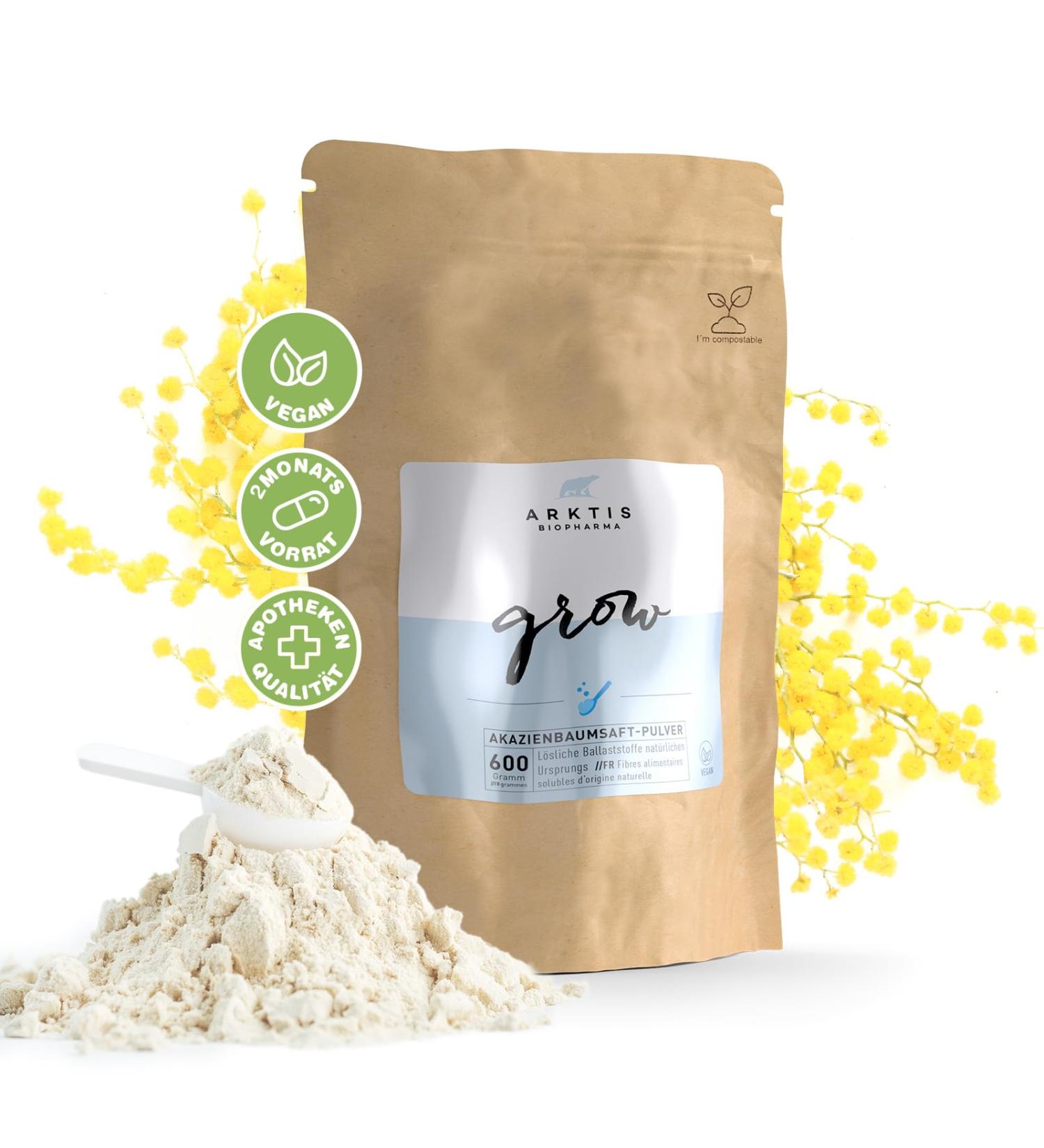 Arctic Biopharma Acacia Fiber Refill Bag 600g - High-Dose Fiber Powder for Intestinal Health | Compostable Packaging | Pharmacy Quality - Buy Online on GoSupps.com