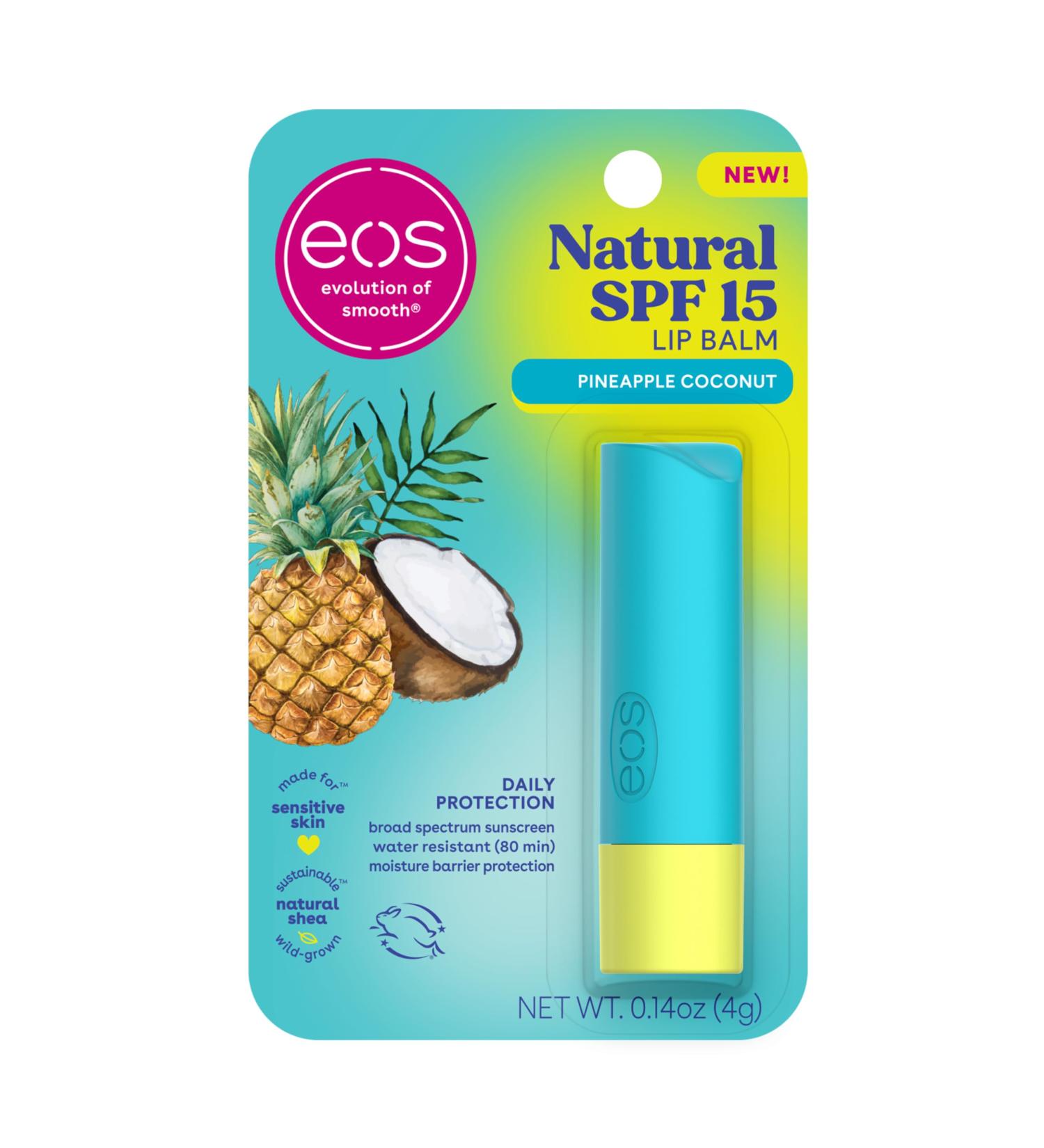eos Natural SPF 15 Lip Balm- Pineapple Coconut Daily Protection Water Resistant SPF Lip Balm Sun Care Sunblock for Lips 0.14 oz 0.14 Ounce (Pack of 1) - Buy Online on GoSupps.com