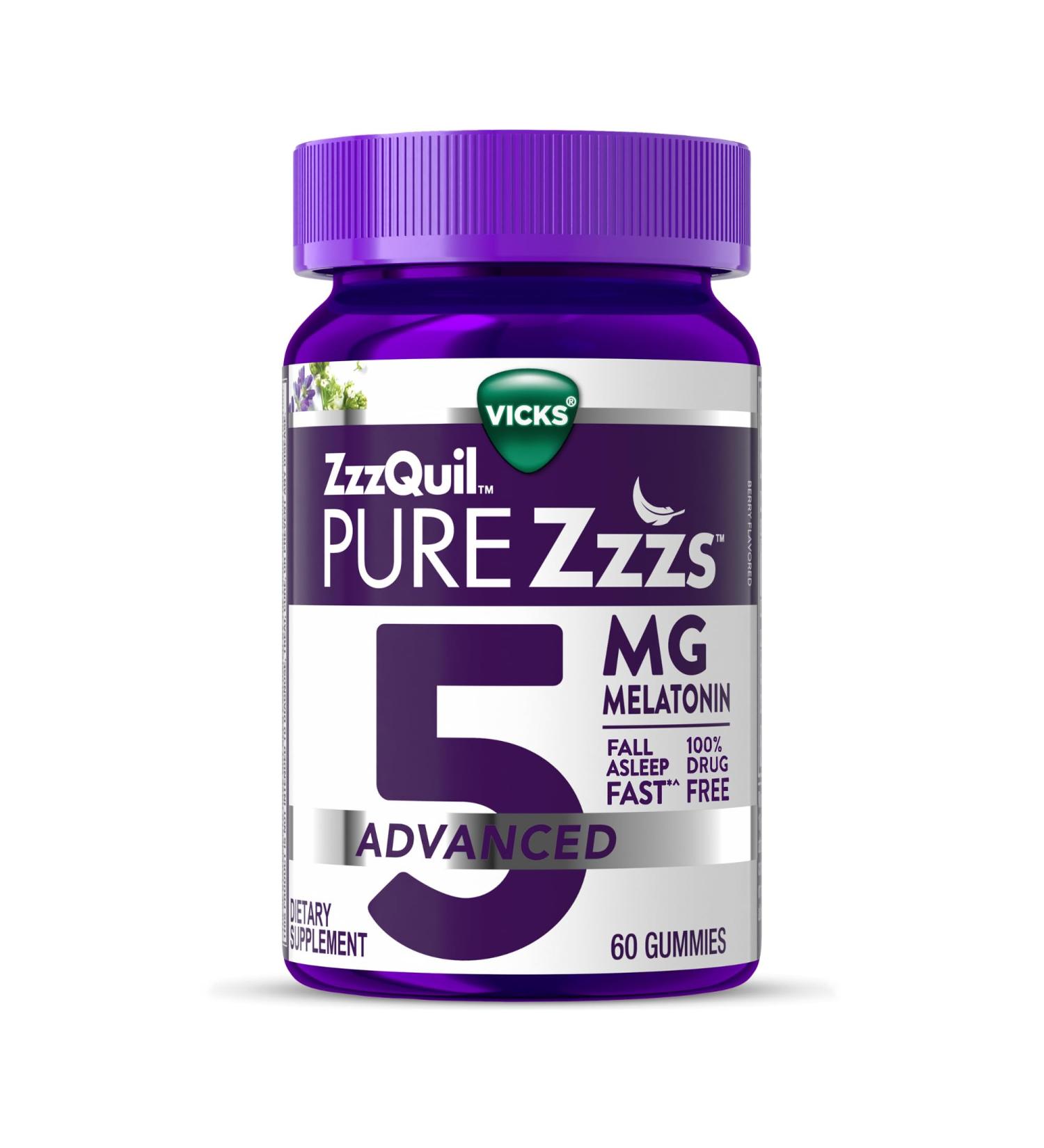 ZzzQuil Pure Zzzs Melatonin Gummies Melatonin 5mg Sleep Aid with Chamomile & Lavender Melatonin Sleep Gummies Sleep Aids for Adults Berry Flavored 60 Sleep Gummies - Buy Online on GoSupps.com