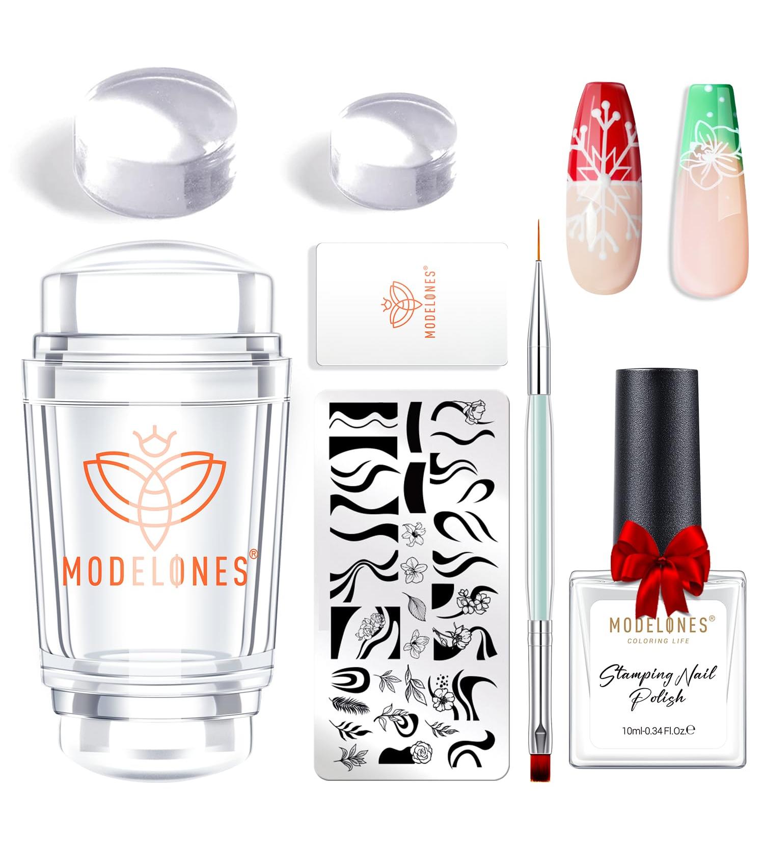 Modelones Nail Art Stamper Kit 7Pcs - Premium Double Nail Stamp Stencils & Gel for DIY French Manicure - Buy Online on GoSupps.com