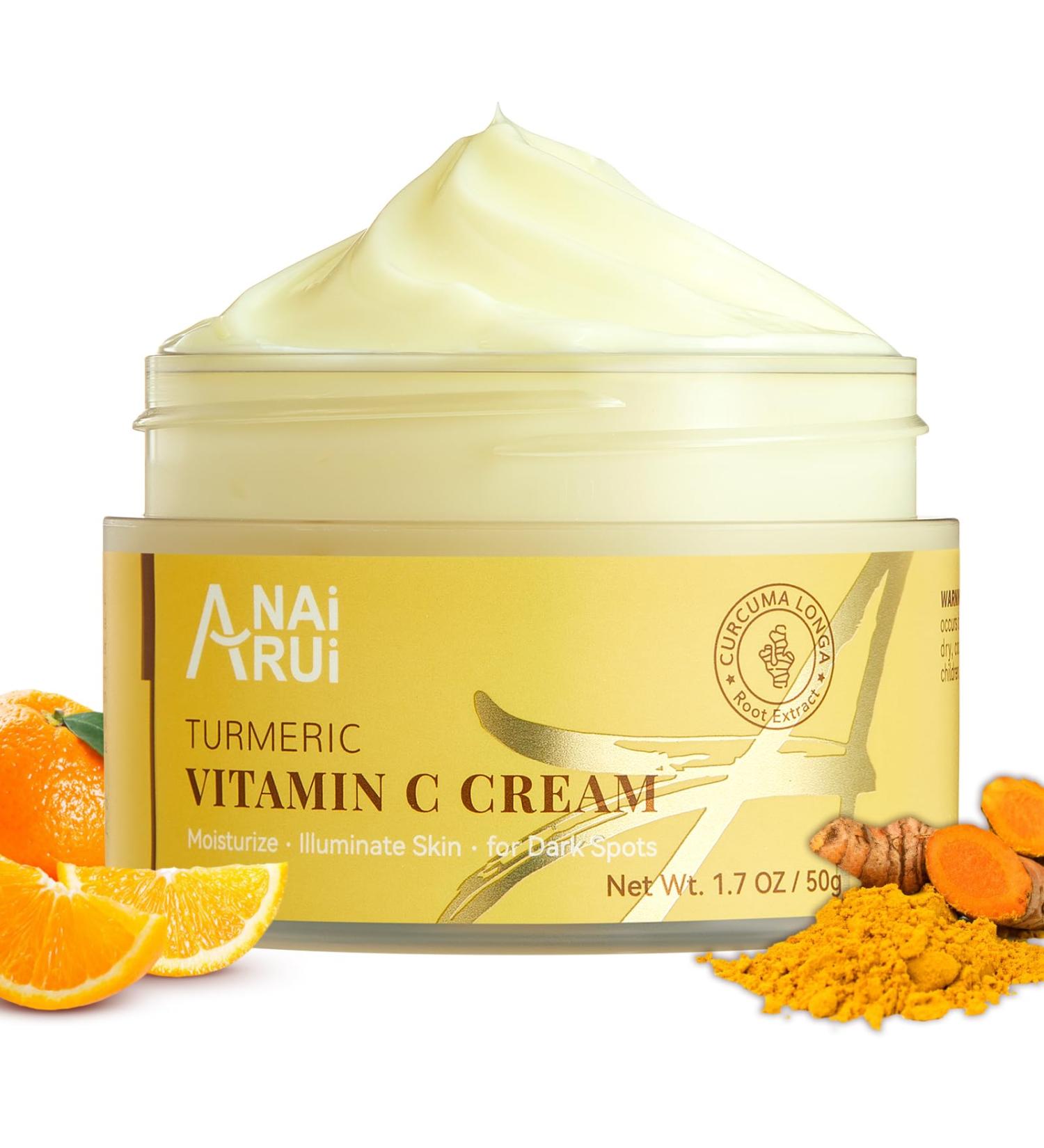 ANAiRUi Turmeric Vitamin C Face Cream Moisturising Collagen Face Cream for Dry Skin Daily Used Turmeric Vit C Facial Cream for Dark Spots Wrinkles Anti-Ageing Even Skin Tone 50g - Buy Online on GoSupps.com