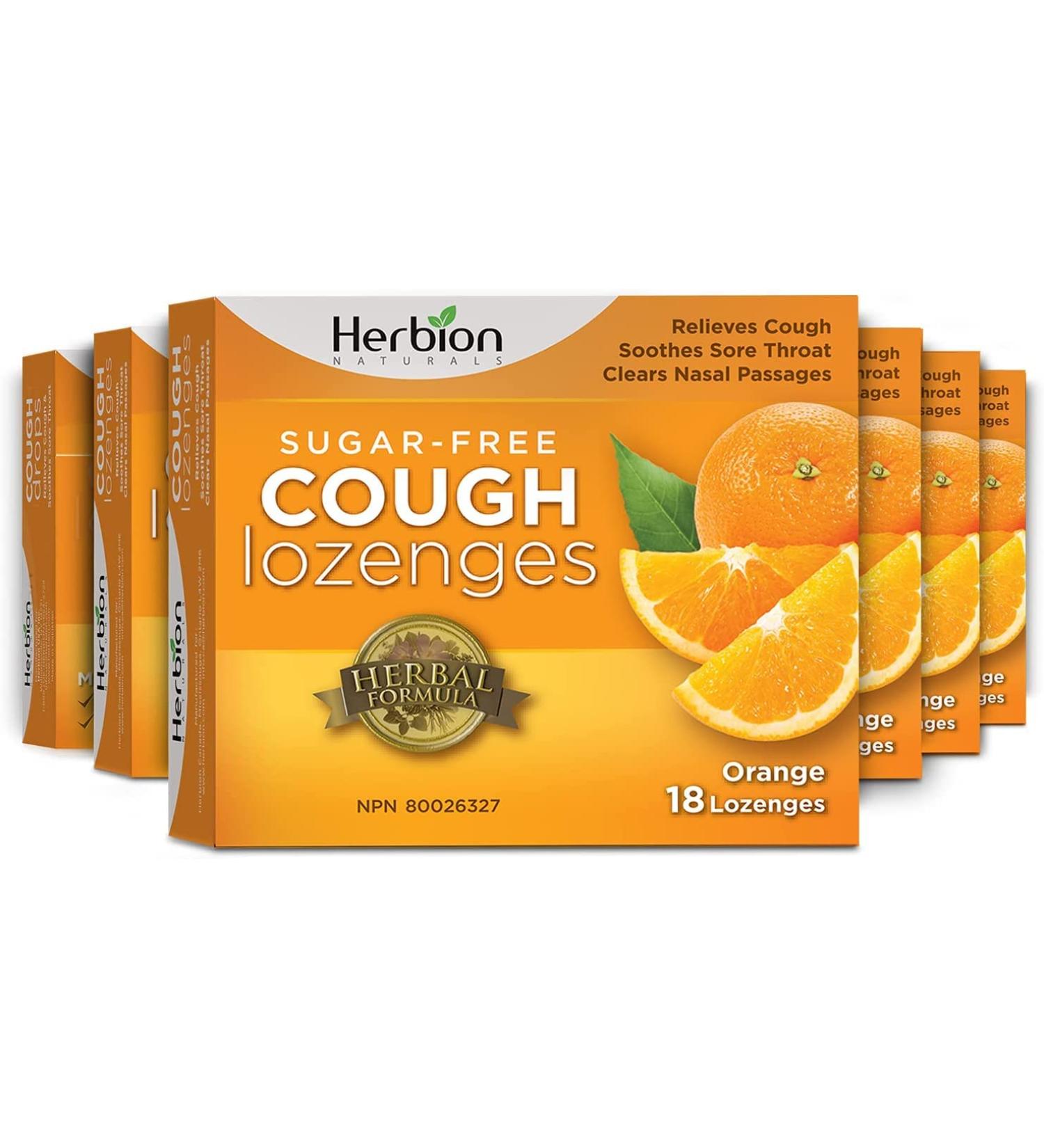 Herbion Naturals Sugar-Free Cough Lozenges with Natural Orange Flavour Relieves Cough Clears Nasal Congestion Soothes Sore Throat For Adults and Children 12 years and above (Pack of 6) 108 Count - Buy Online on GoSupps.com