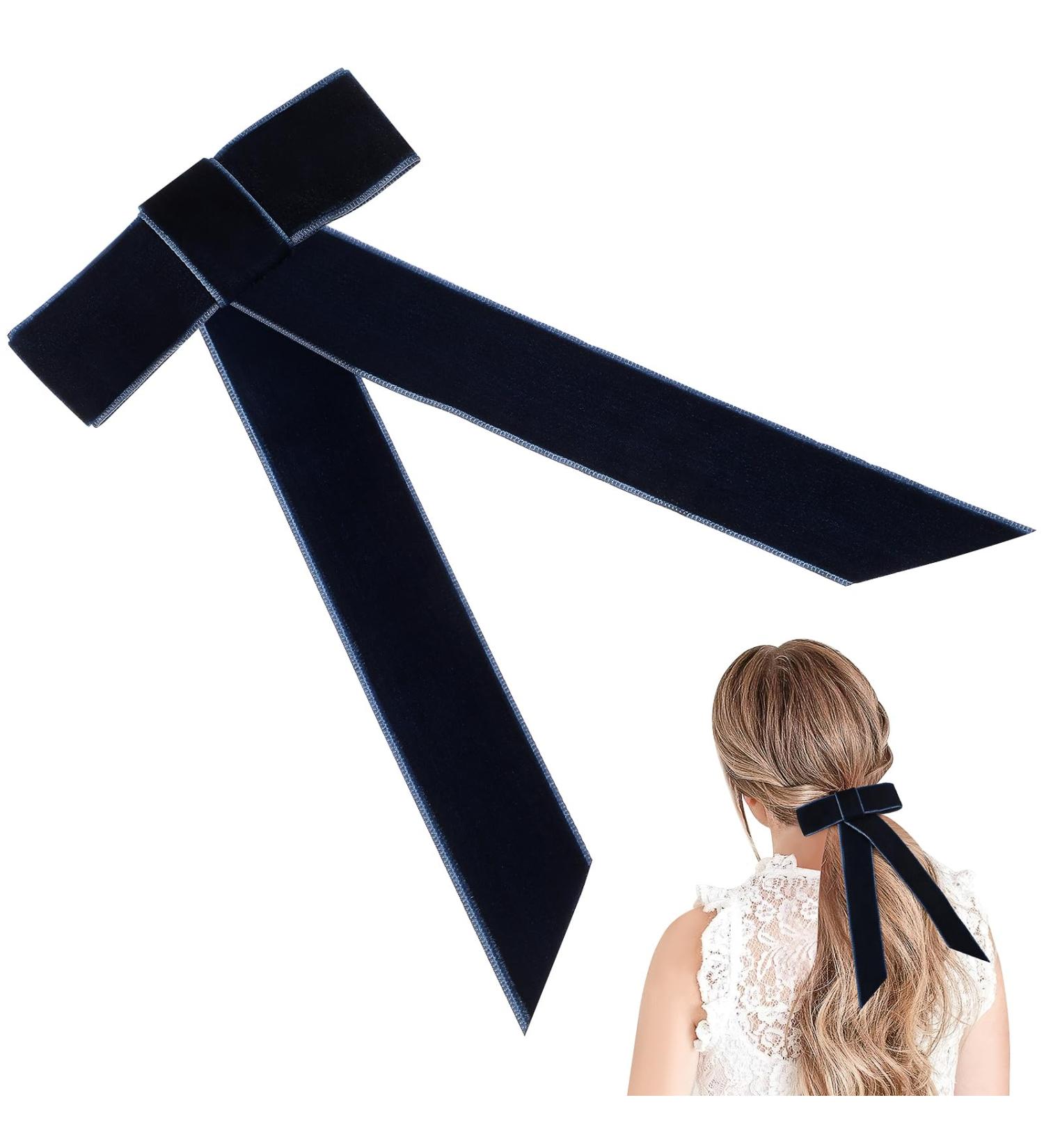 Minkissy Large Velvet Hair Bow Clips - Bowknot Hair Clip Velvet Hair Bow Barrettes Satin Ribbon Hair Bow Collection for Women Girls (Blue Edge) - Buy Online on GoSupps.com