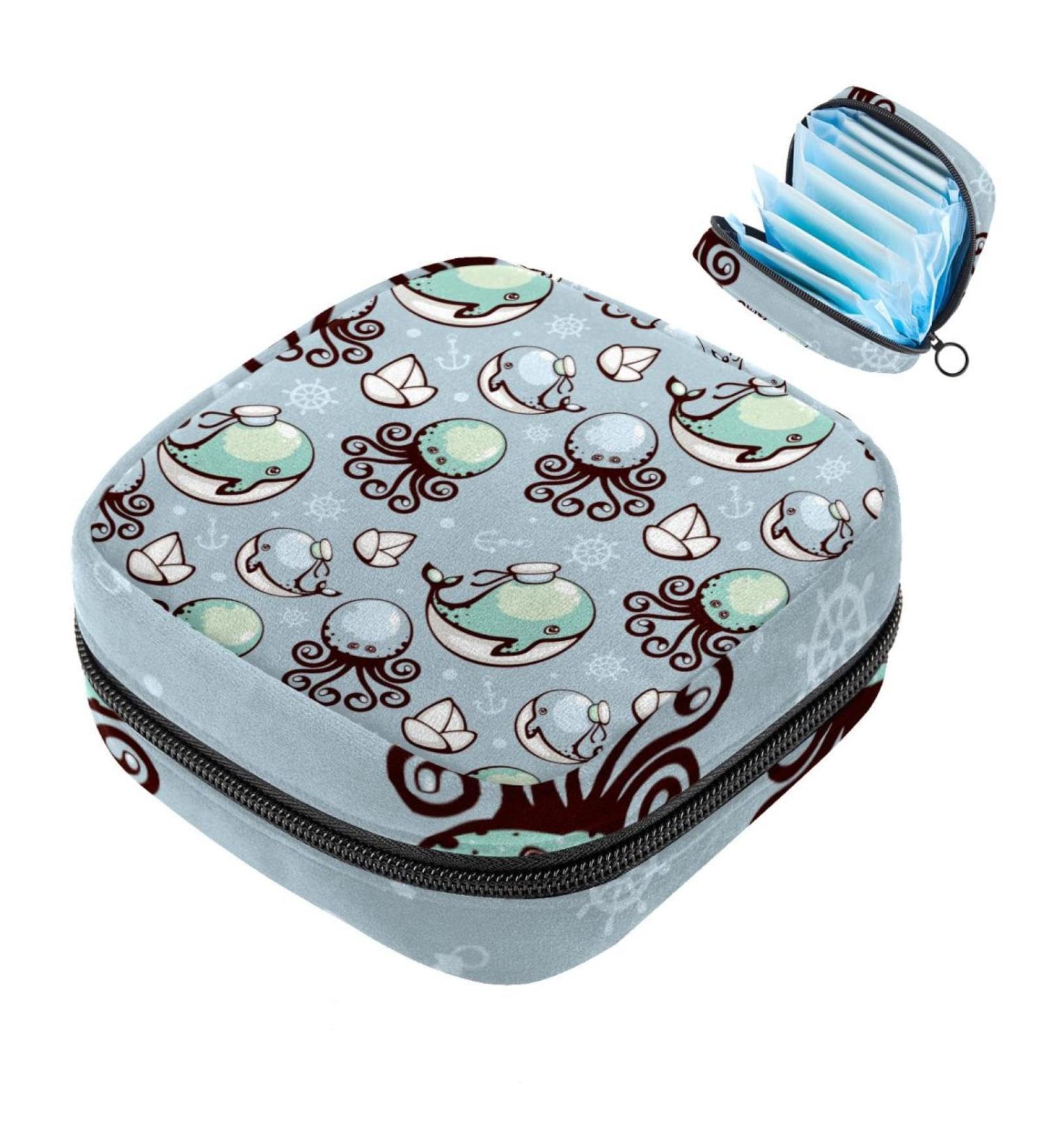 Shop Cute Portable Women's Binding-Storage Bags for Menstrual Cups & Tampons - Ideal for Teen Girls | Multicolored Jellyfish & Whale Design - Buy Online on GoSupps.com