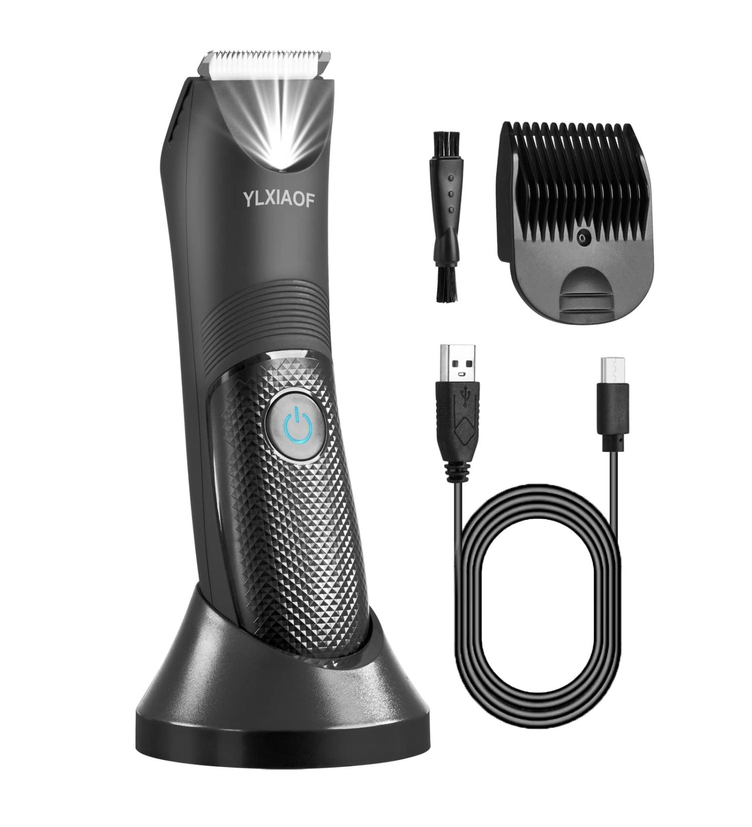Men's Body Hair Trimmer and Ball Shaver - Electric Groomer with LED, Ceramic Blades, USB Charging - XL Black - Buy Online on GoSupps.com