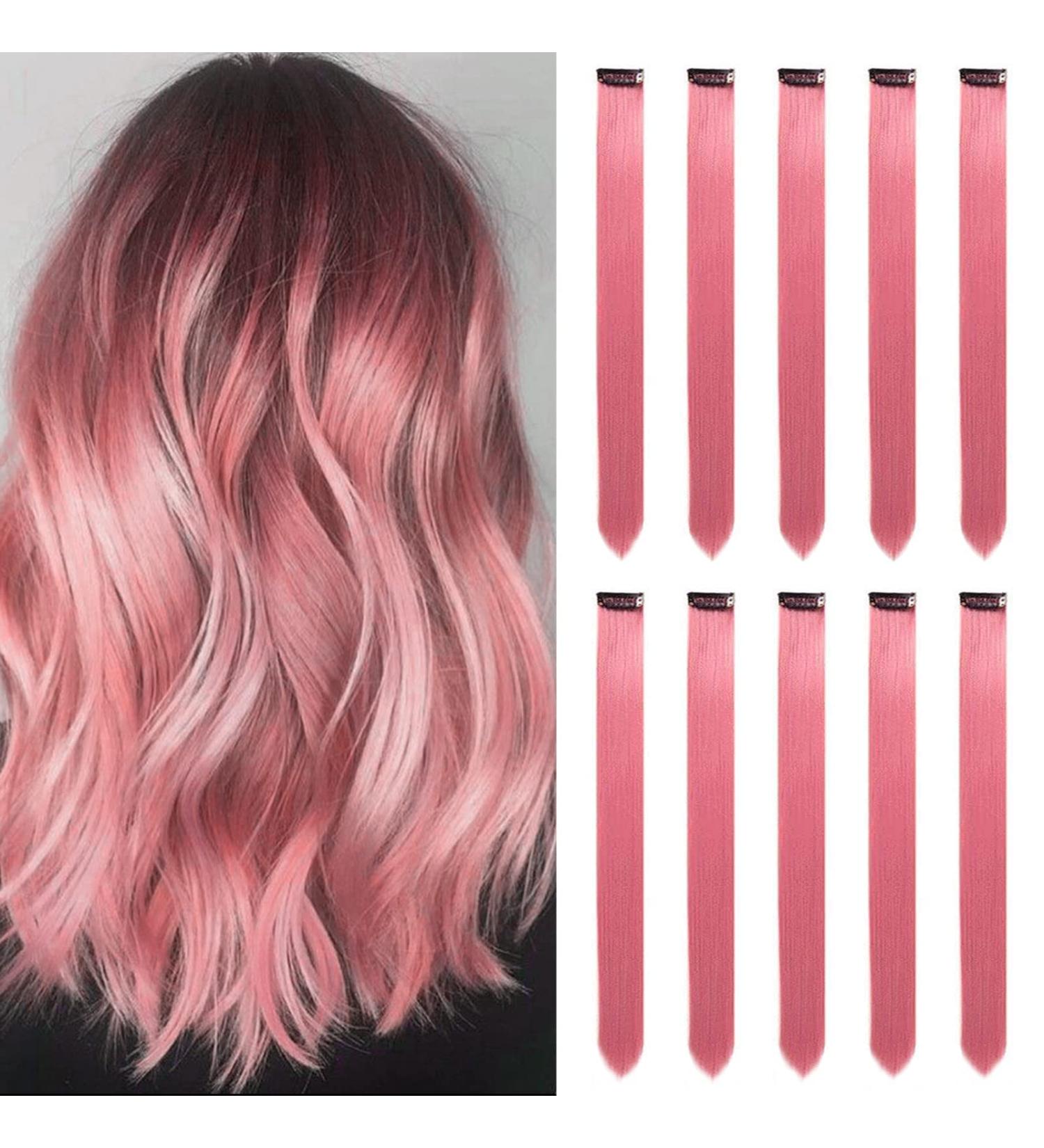 Colored Hair Extensions Clip In for Girls 22 Inch Colorful Straight Hair Extensions for Party Highlights Hair Accessories Hair Pieces for Women(10 PCS Princess Pink) 10pcs-Princess Pink - Buy Online on GoSupps.com