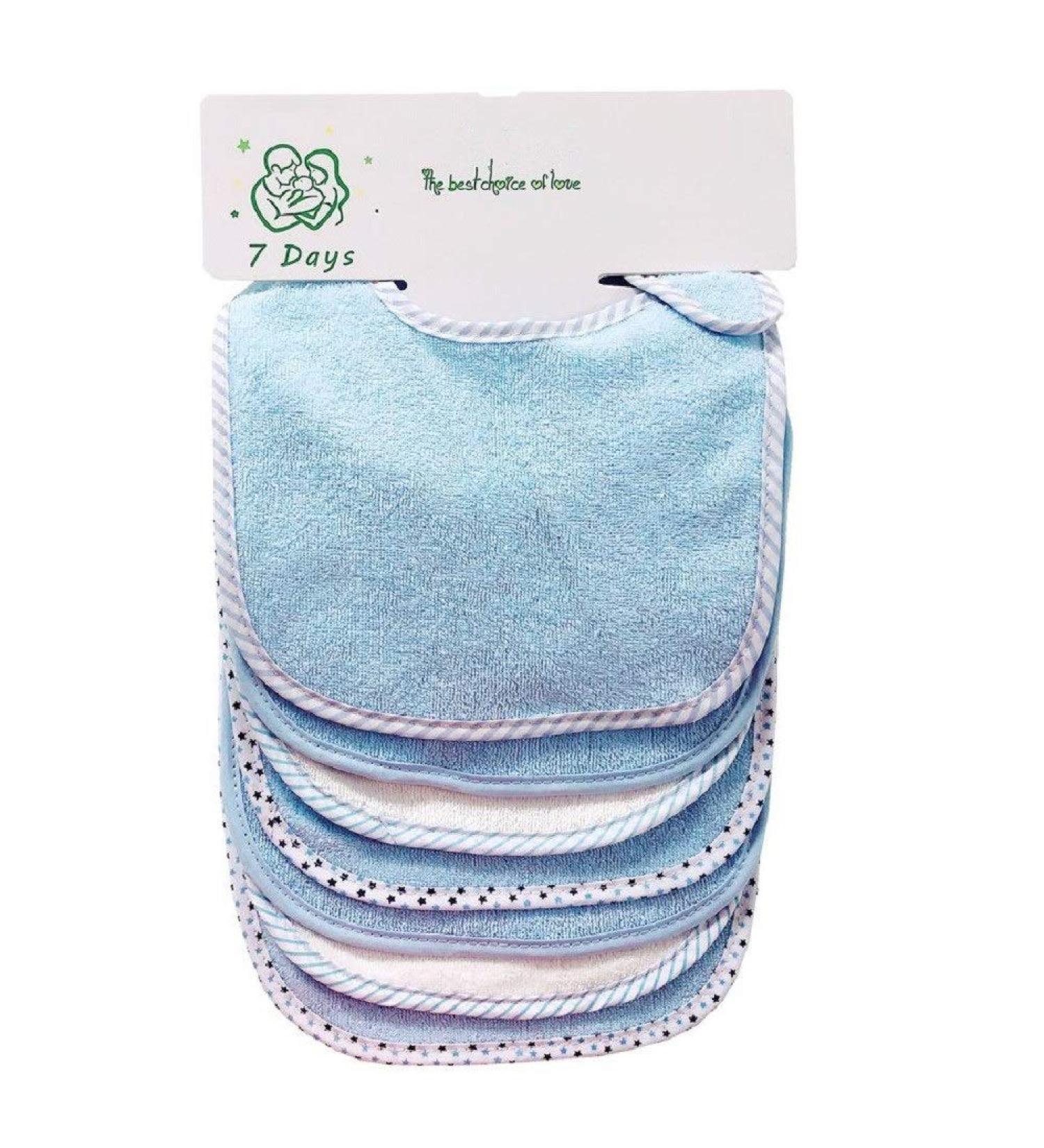 Soft Double Layers 80% Cotton Absorbent Bandana Bibs Set for Baby - 7 Piece (Blue) - Buy Online on GoSupps.com