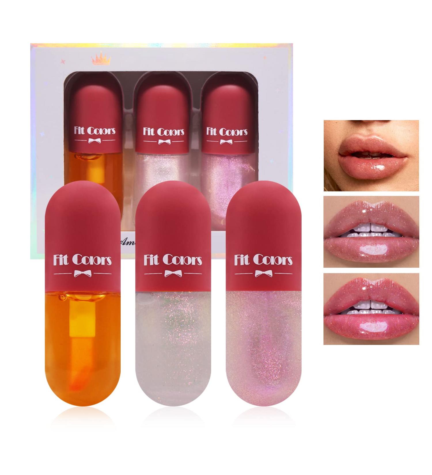 Horuili Lip Plumper Set Lip Booster Lip Enhancer 3Piece Natural Lip Plumper Set with Fine Sparkle Moisturizes and Blurs Lip Wrinkles Warm Sensation Color Changing Lip Oil Set - Buy Online on GoSupps.com