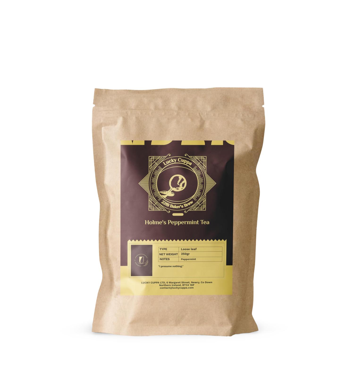 Lucky Cuppa's "221b Bakers Brew" Holme's Peppermint Loose Leaf Tea- Bag of Decaf Loose Tea - Perfect Sherlock Holmes Tea Gifts for Tea Enthusiasts - 250g - Buy Online on GoSupps.com