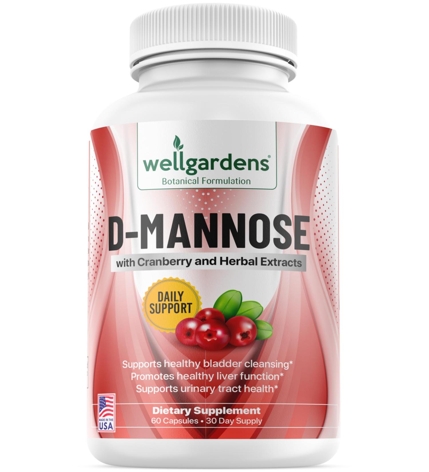 100% Pure D-Mannose with Cranberry Extract - Helps Cleanse Impurities Natural Urinary Tract Health Liver and Bladder Support Capsules Non-GMO - Buy Online on GoSupps.com