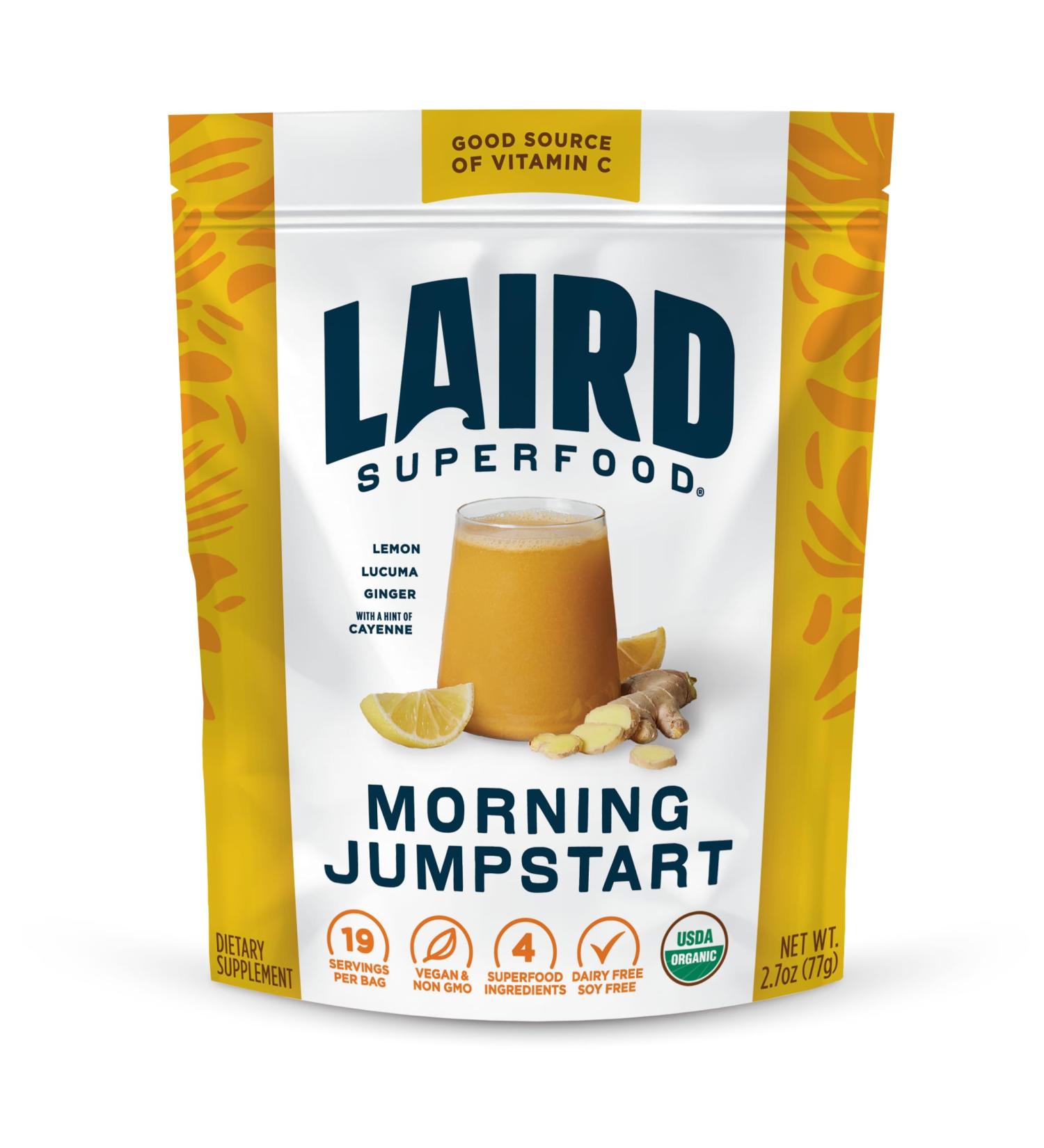 Laird Superfood Morning Jumpstart Powder Drink Supplement Lemon Lucuma Ginger and Cayenne Cleanse Organic 2.7 Oz Bag Pack of 1 - Buy Online on GoSupps.com