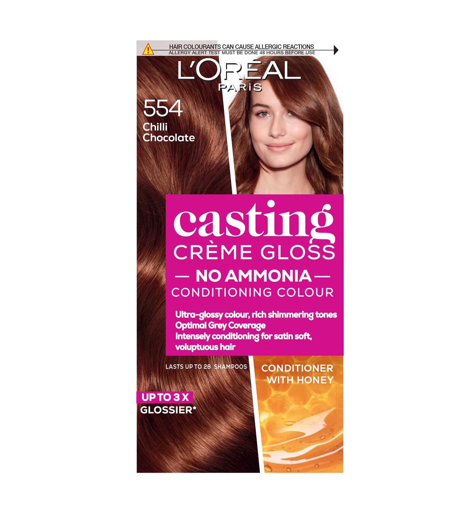 L'Oreal Paris Ammonia-Free Semi-Permanent Hair Dye 554 Chilli Chocolate Glossy Hair Colour - Natural Finish, Lasts Up to 28 Shampoos | Casting Cr me Gloss 1 Application - Buy Online on GoSupps.com