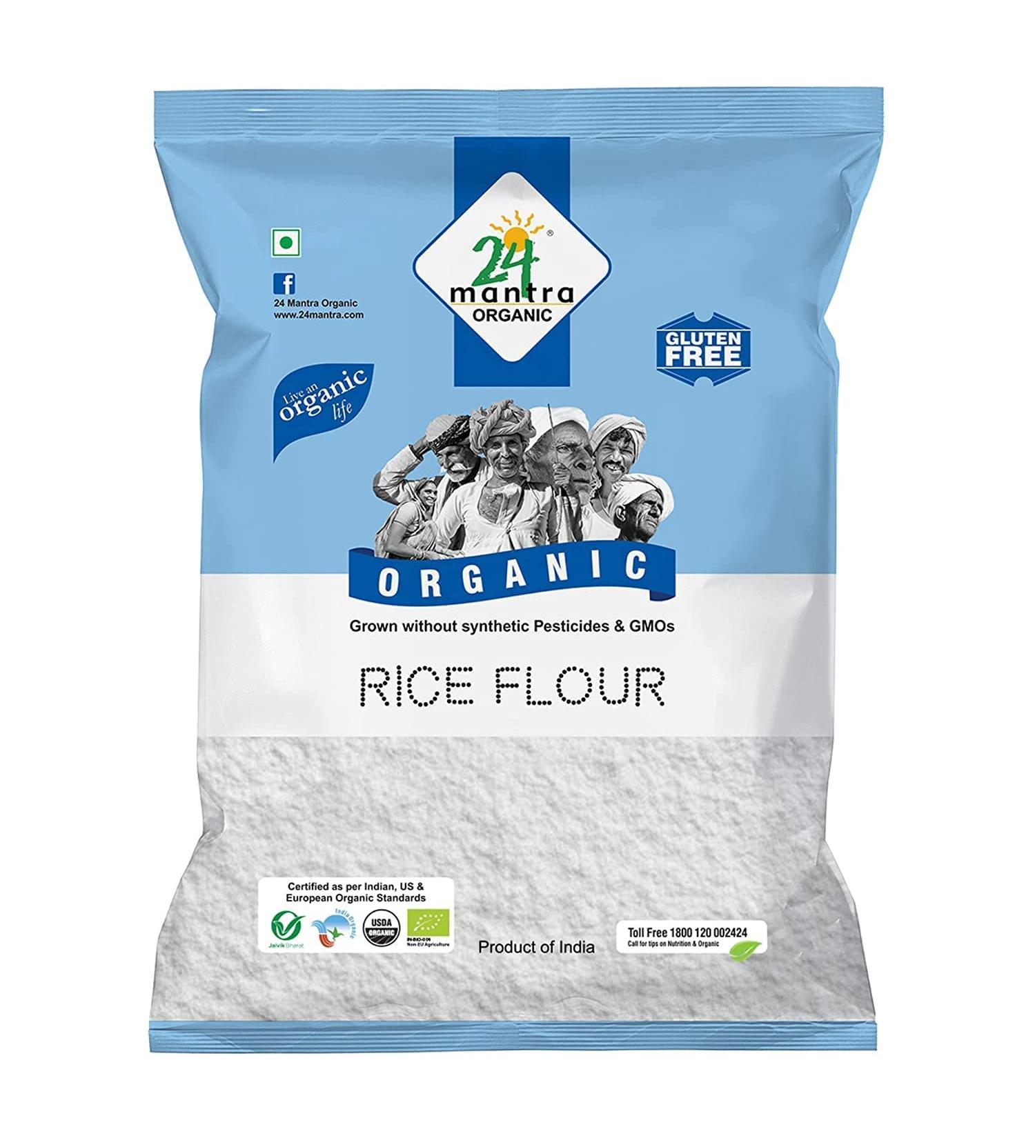 Organic White Rice Flour 2 lb - USDA & EU Certified - Pesticides & Adulteration Free - Sodium Free - 24 Mantra Organic - Buy Online on GoSupps.com