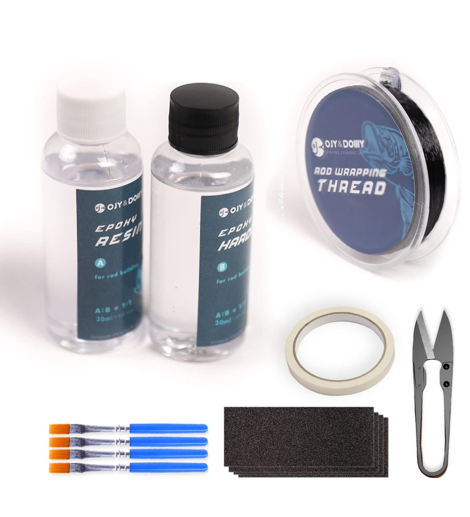 Fishing Rod Repair Kit | Rod Building Supplies with Epoxy Glue, Wrapping Thread, and Masking Tape - 2 oz - Buy Online on GoSupps.com