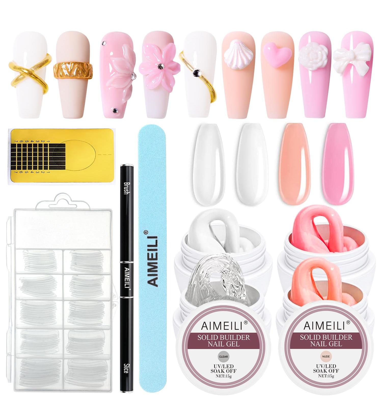 AIMEILI Fixed Build-Up Gel Set - 4 Colors Solid Nail Gel for Geln gel Nail Extension & Builder Set with Tools - Clear White Rosa Nude - Buy Online on GoSupps.com