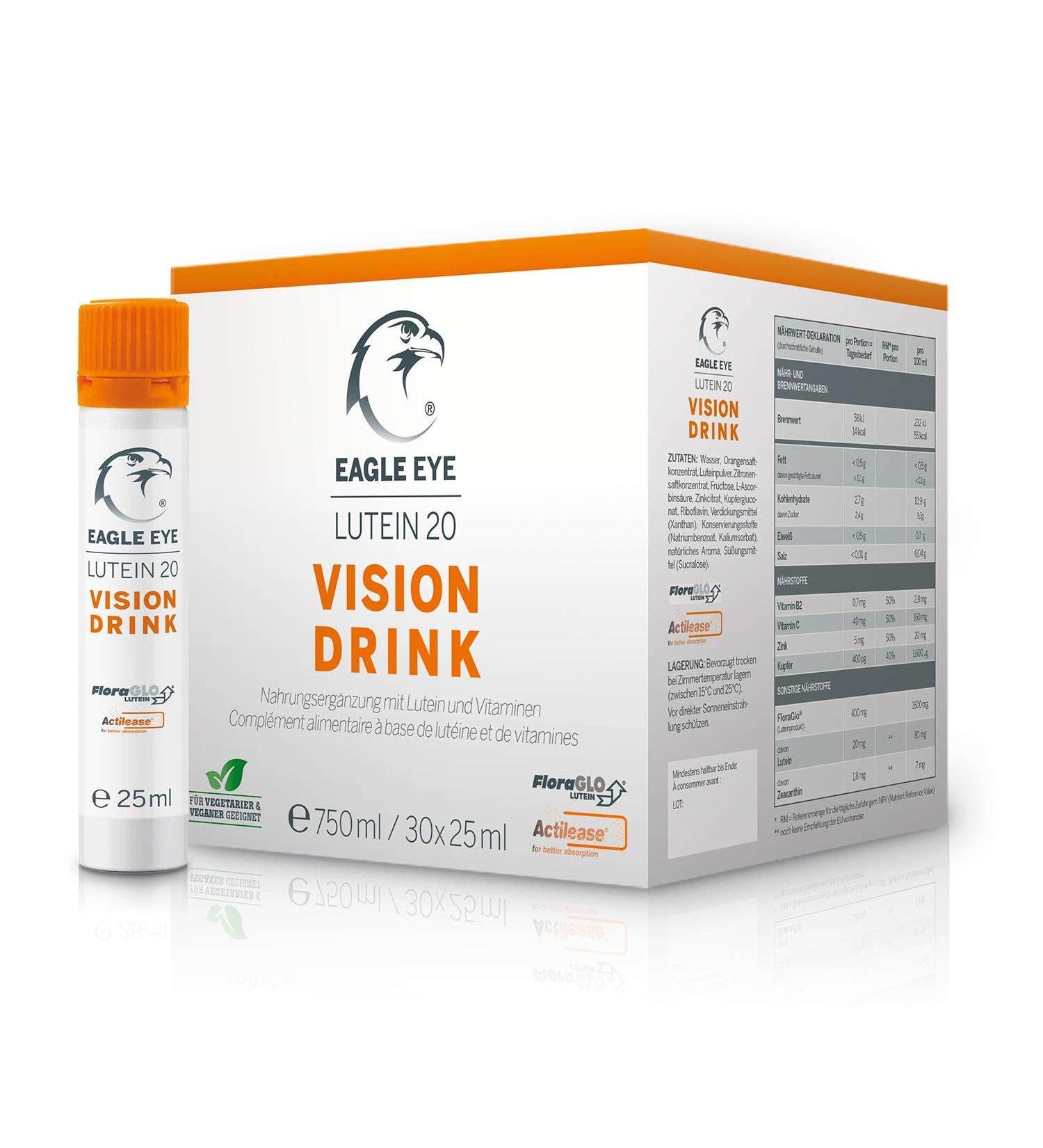 Eagle Eye Vegan High-Dose Vitamin Drink | 20mg Lutein Zeaxanthin Zinc Vitamin C | Gluten & Lactose-Free for Optimal Eye Health - Buy Online on GoSupps.com