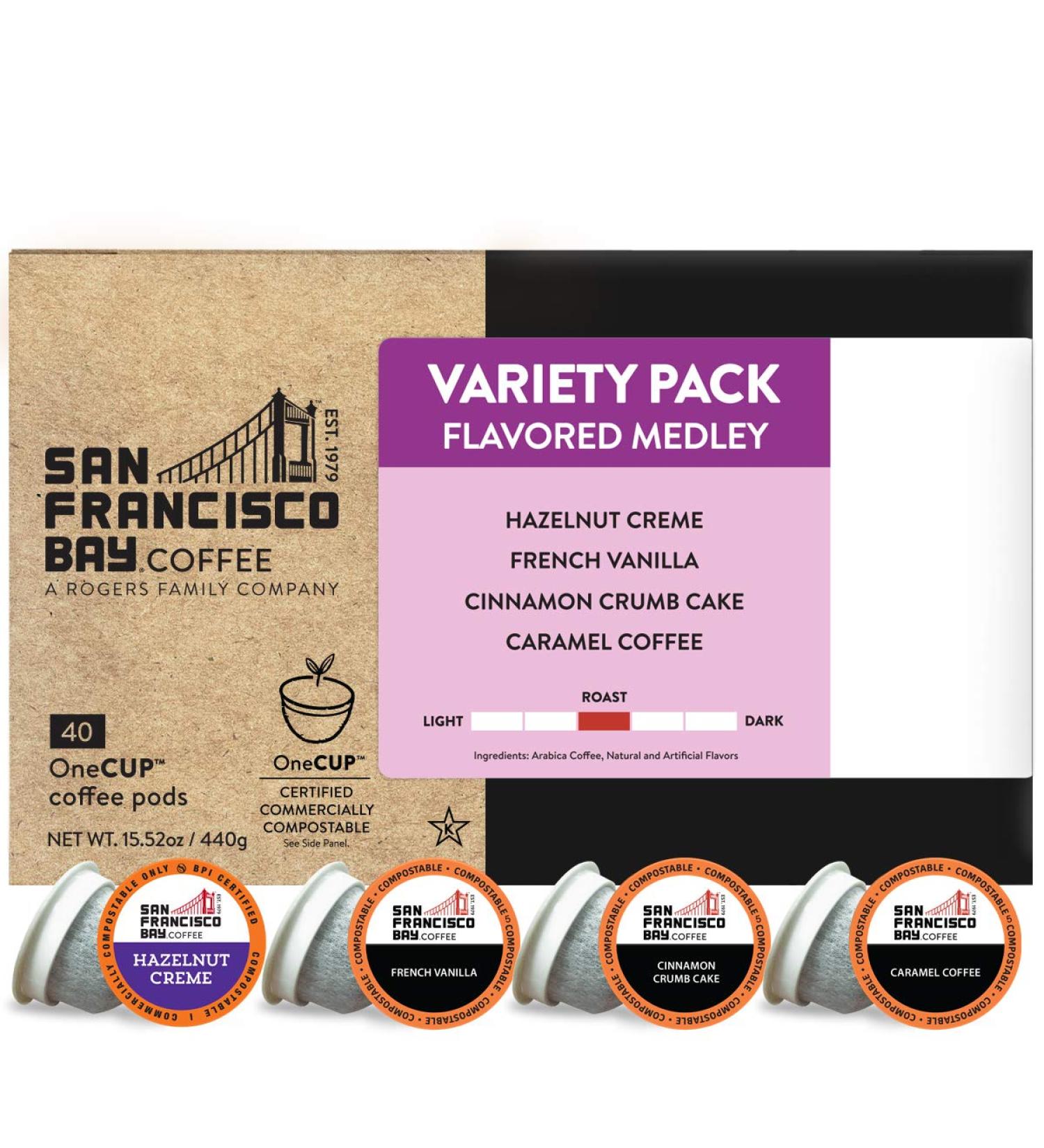San Francisco Bay Coffee OneCUP Flavored Variety Pack 40 Ct Compostable Coffee Pods | K Cup Compatible for Keurig 2.0 | 40 Count Pack of 1 - Buy Online on GoSupps.com