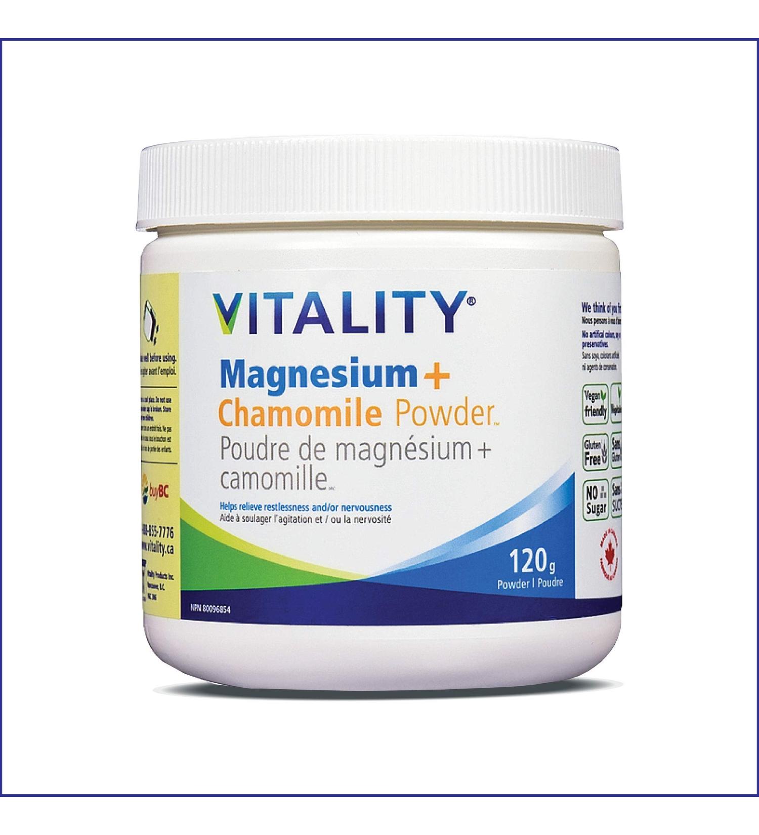 VITALITY Magnesium + Chamomile - Powder 120 Grams Adults 120 g (Pack of 1) - Buy Online on GoSupps.com