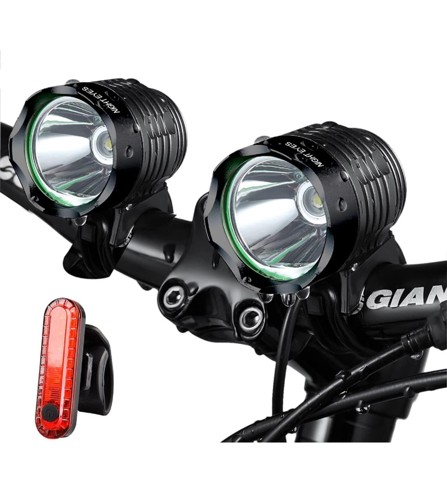 Night Eyes 2400 Lumens Mountain Bike Headlight - Rechargeable Waterproof Battery Pack - USB Bike Taillight Included - 2 Pack Black - Buy Online on GoSupps.com