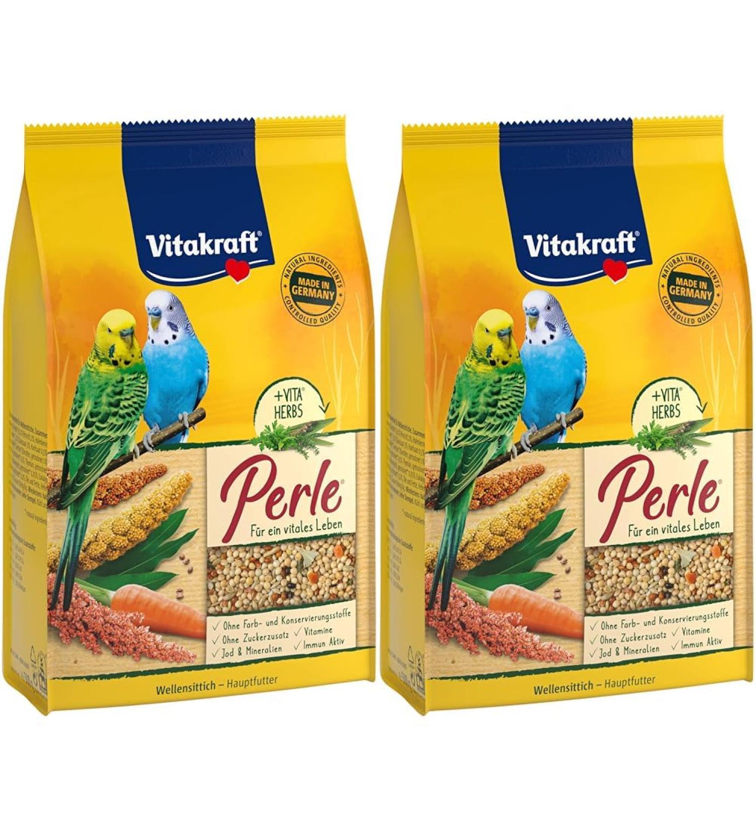 Vitastropic Sittich Pearl Budgie Feed - Premium High-Quality Seeds & Sun-Ripened Grains - Enriched with Herbs - 2-Pack (500g Each) - Buy Online on GoSupps.com